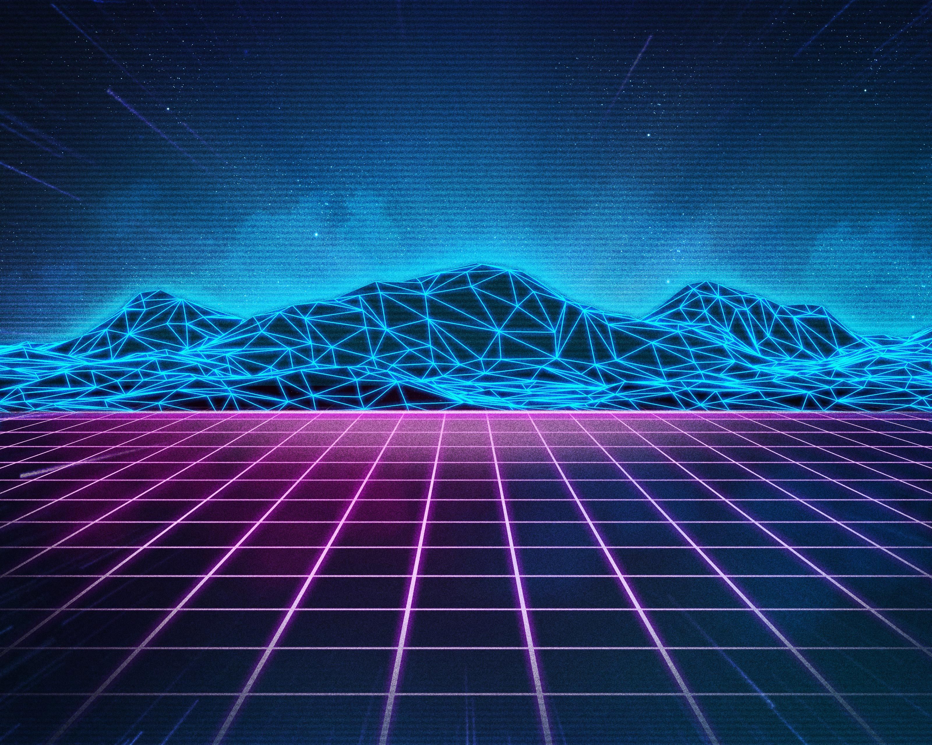 Griglia neon montagne wireframe, 3200x2560 WQXGA, Desktop
