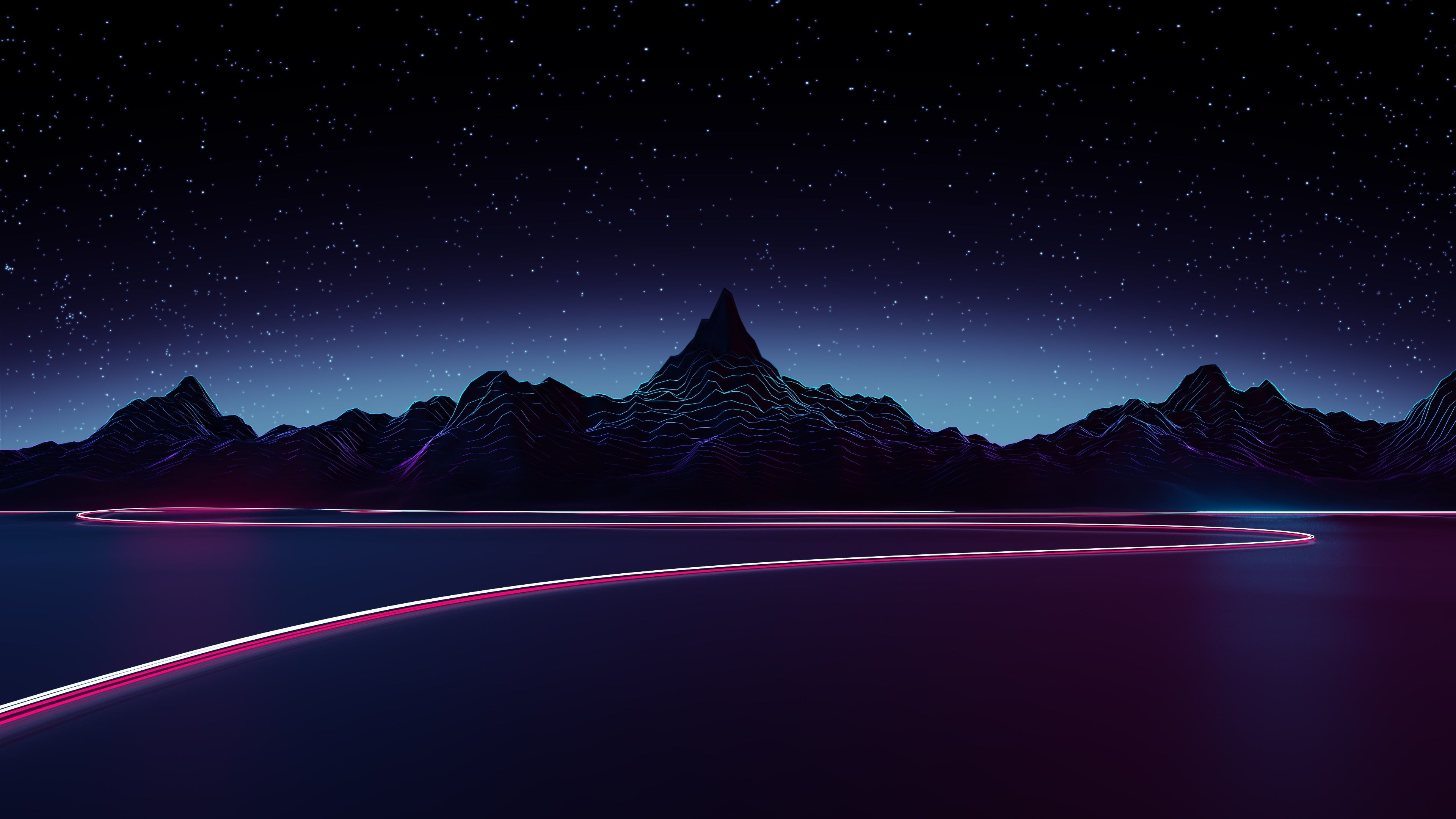 Montagne notturne strada neon, 3840x2160 4K Ultra HD, Monitor 4K