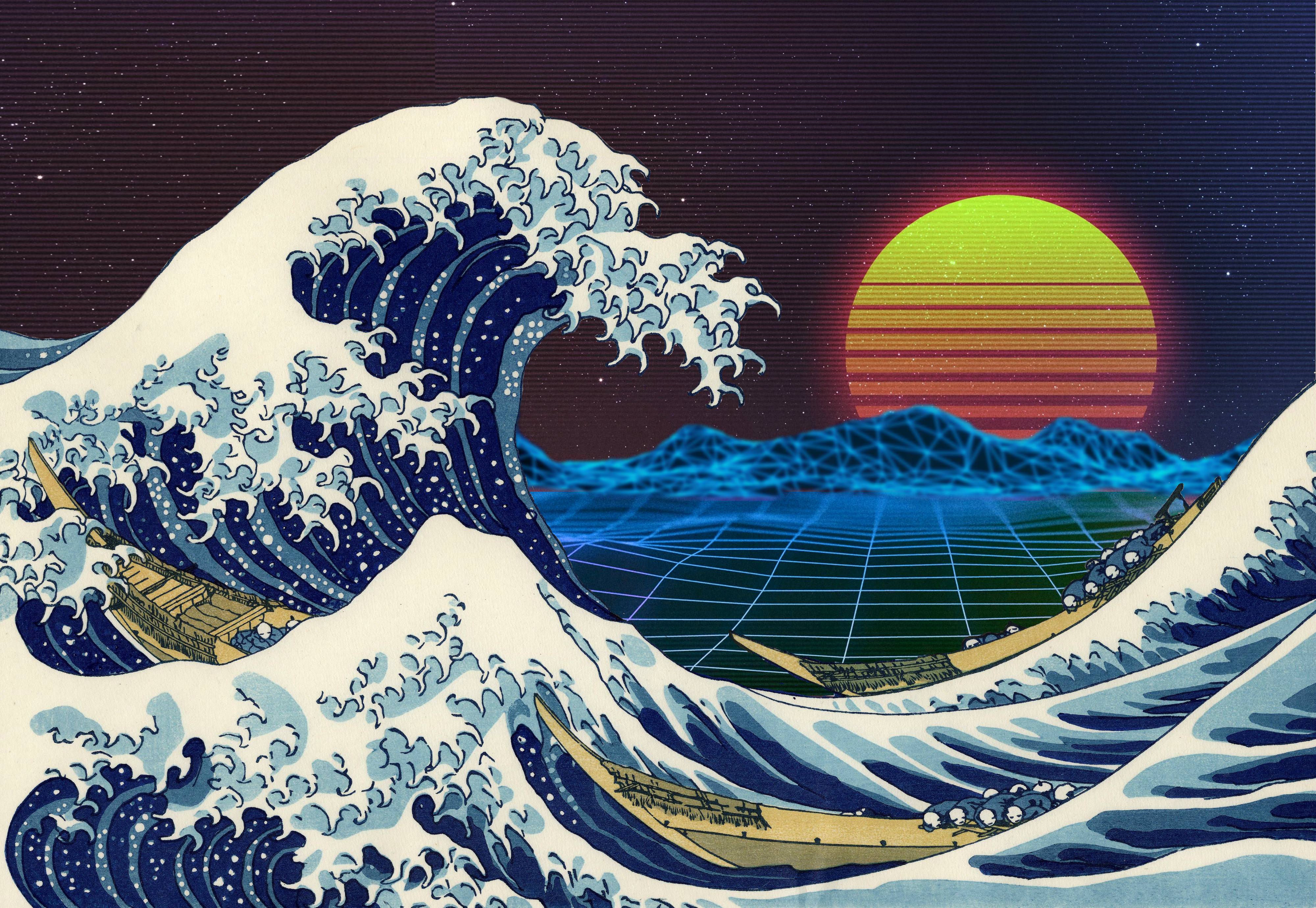 Onda di Kanagawa retrowave, 4000x2759 UHD, PC 4K