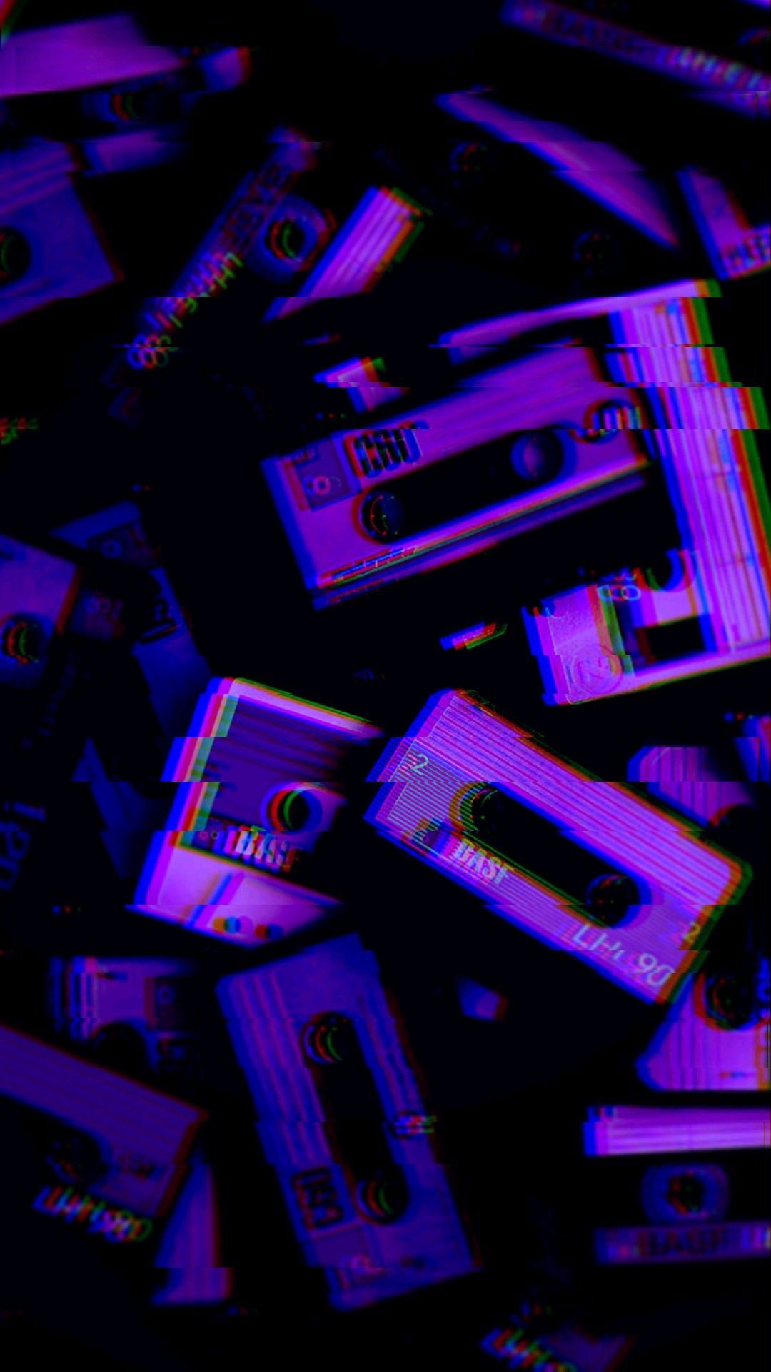 Nastri cassette viola glitch, 1080x1920 Verticale, Samsung Galaxy