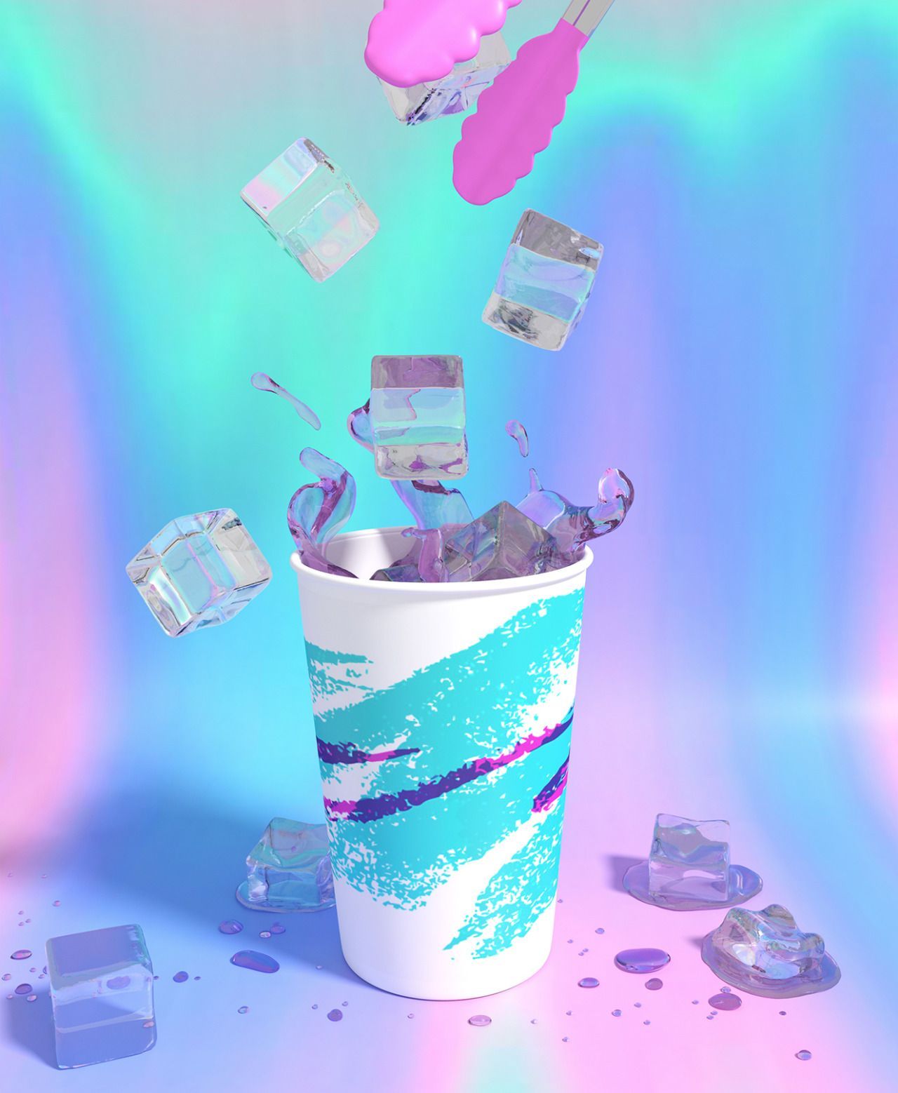 Bicchiere ghiaccio vaporwave anni 90, 1280x1558 Full HD Verticale, Smartphone