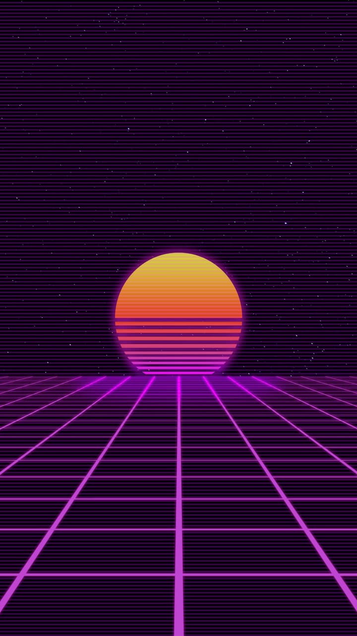 Sole retrowave griglia neon, 720x1280 Verticale, Telefono