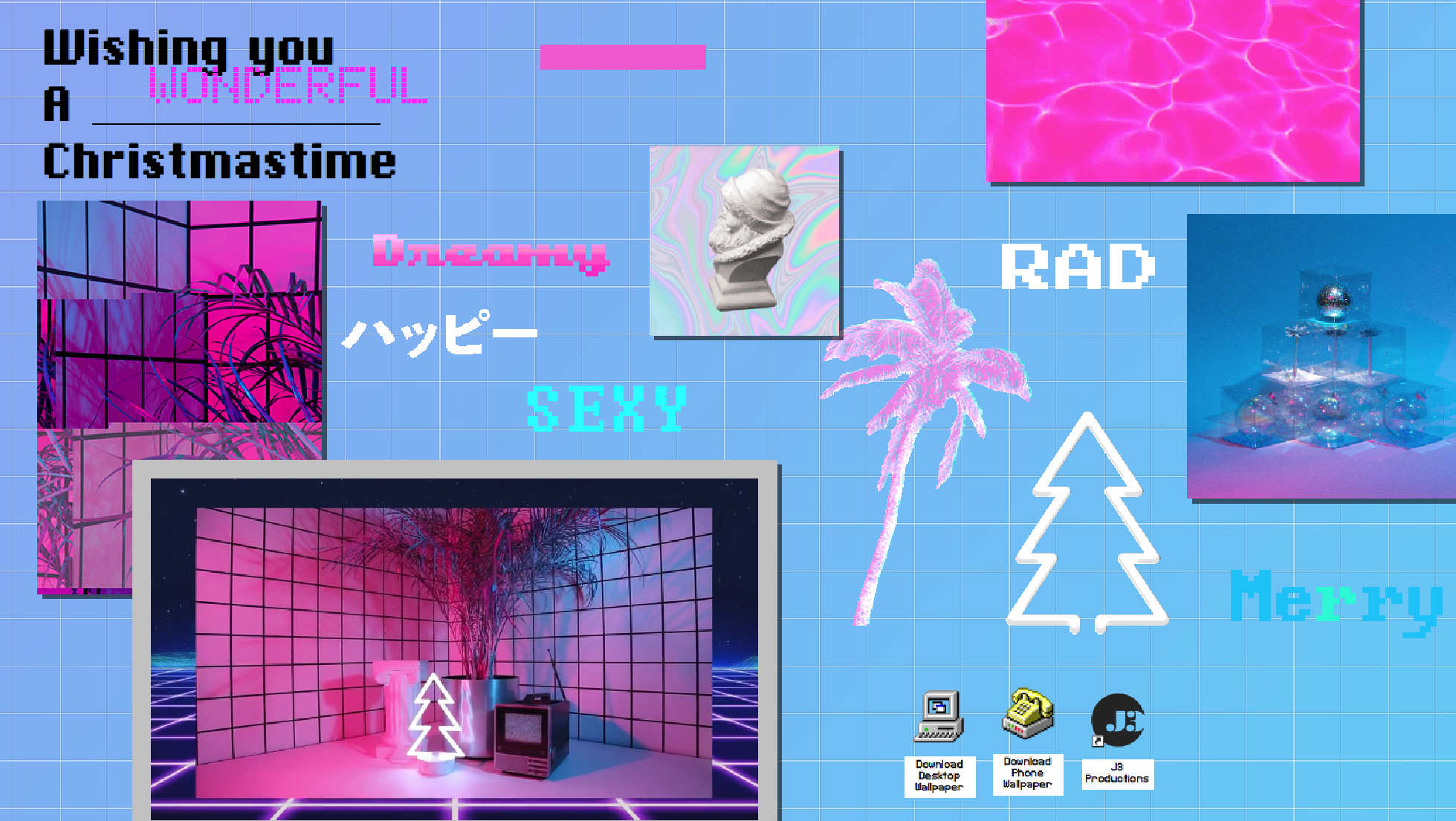 Collage retro rosa neon Natale, 1959x1105 Full HD, Desktop