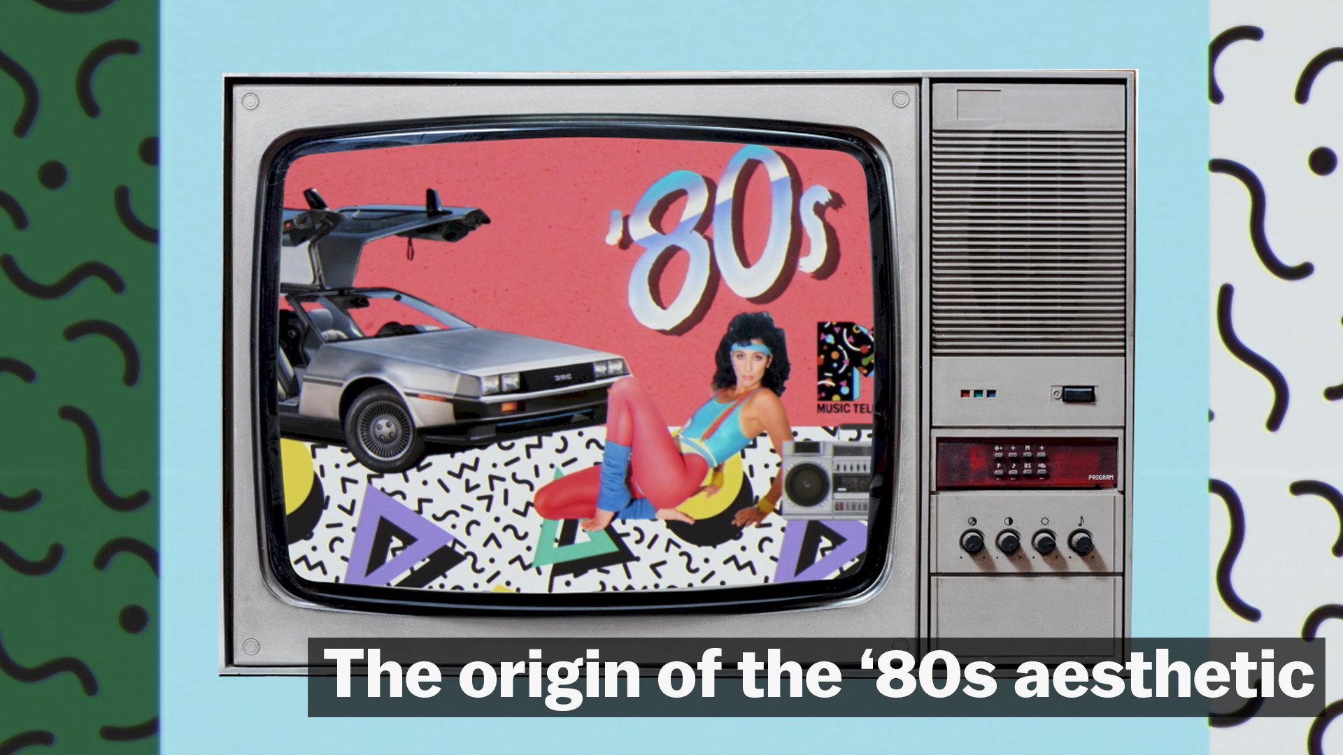 TV retro con auto DeLorean, 1920x1080 Full HD, PC