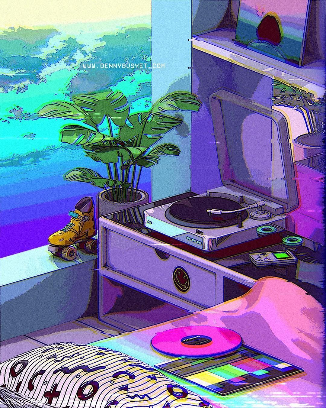 Giradischi vinile stanza retrò, 1080x1350 Verticale, Mobile