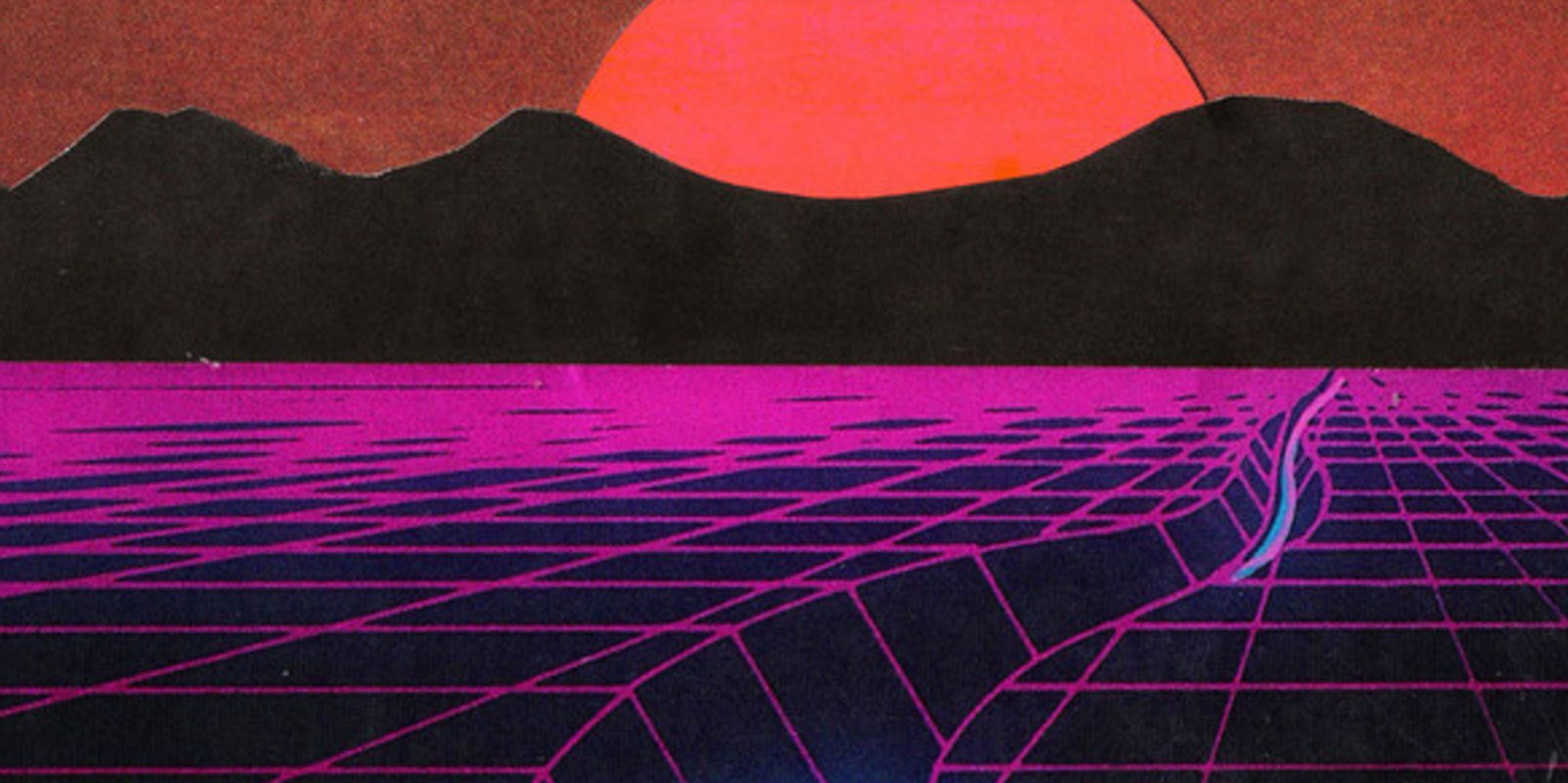 Griglia neon retrowave tramonto, 2050x1024 alta risoluzione, iMac