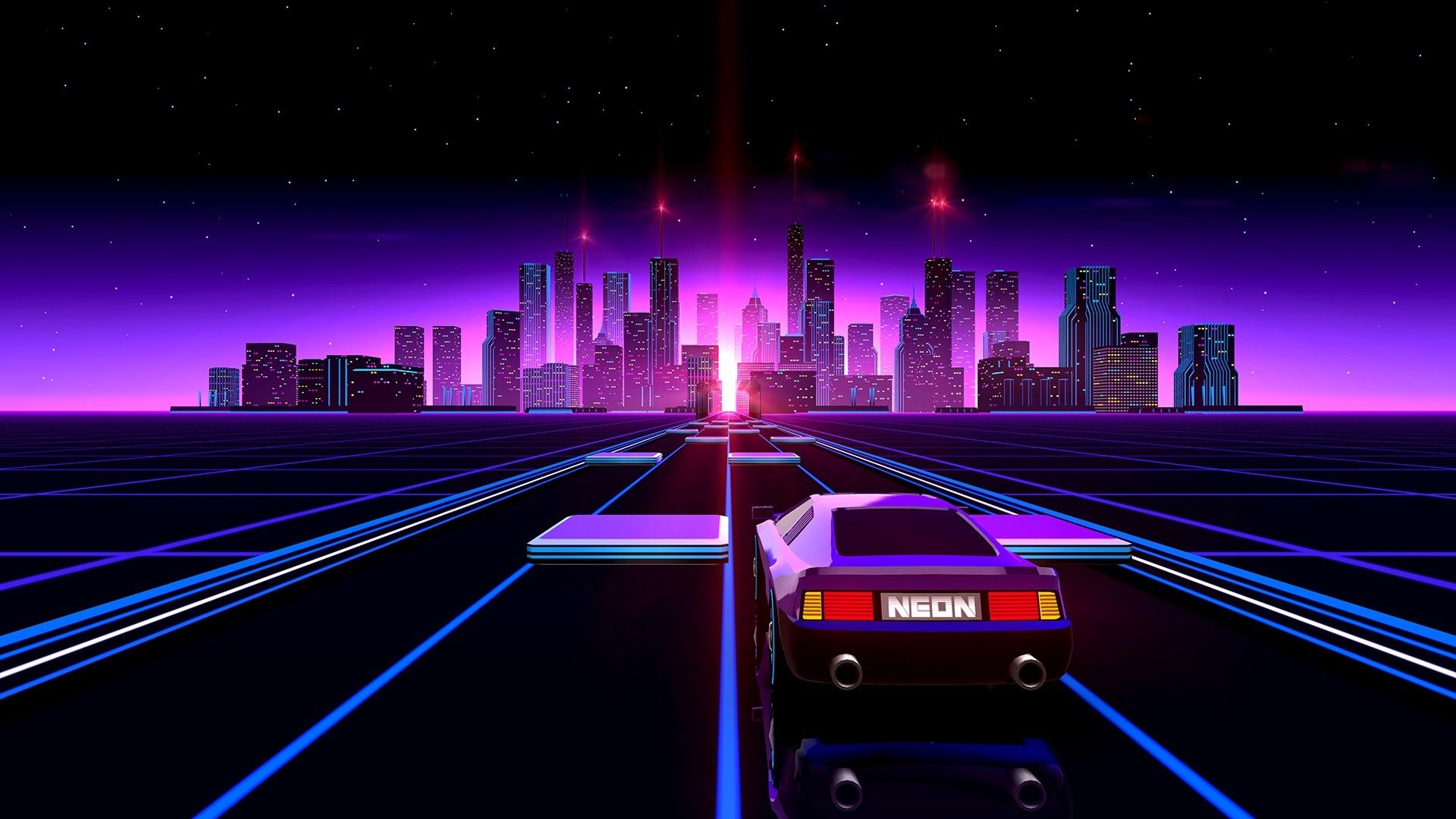 Auto retrowave skyline neon, 1920x1080 Full HD 1080p, PC Desktop