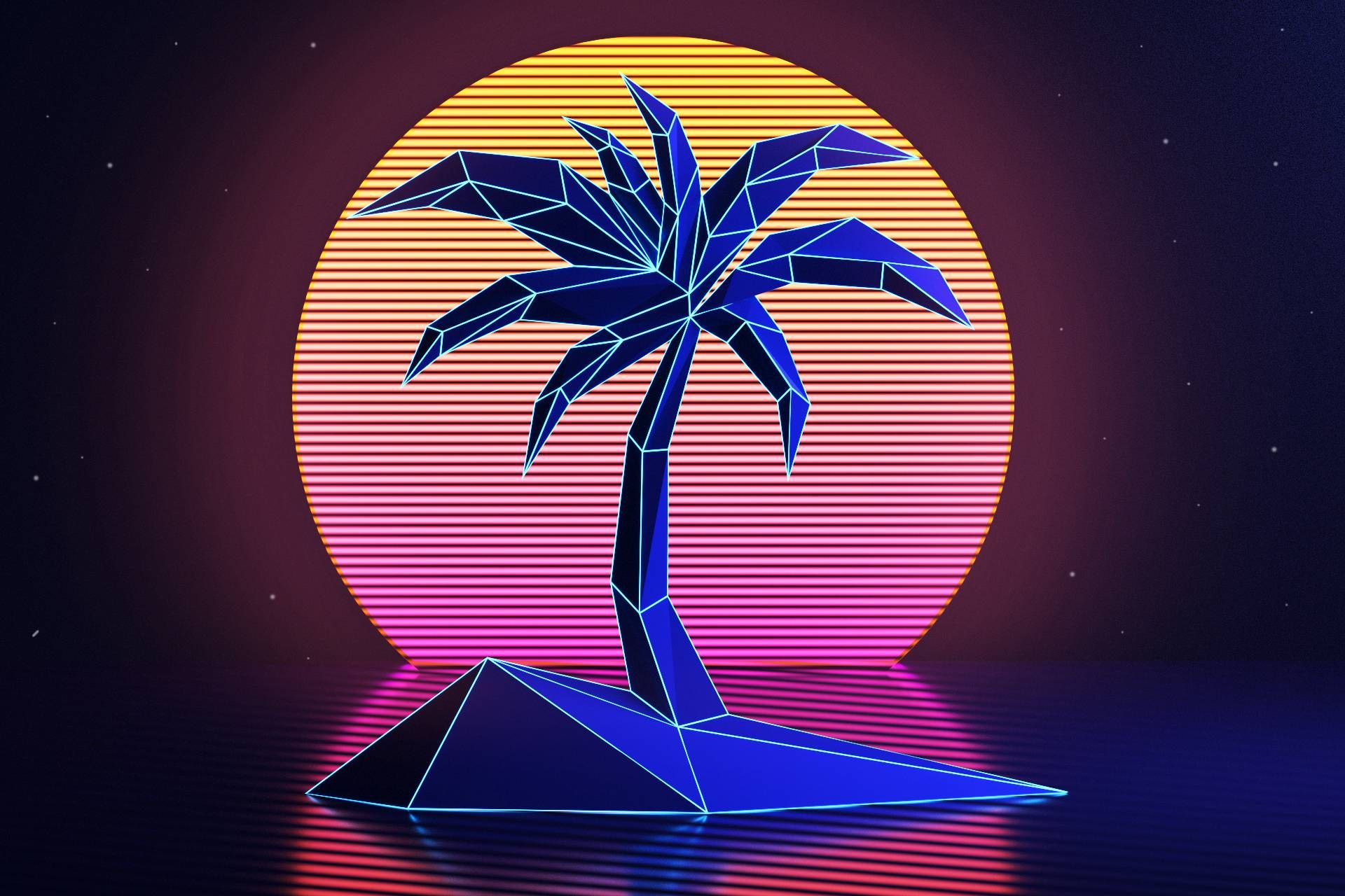 Palma retrowave tramonto sintetico, 1920x1280 Full HD+, Laptop
