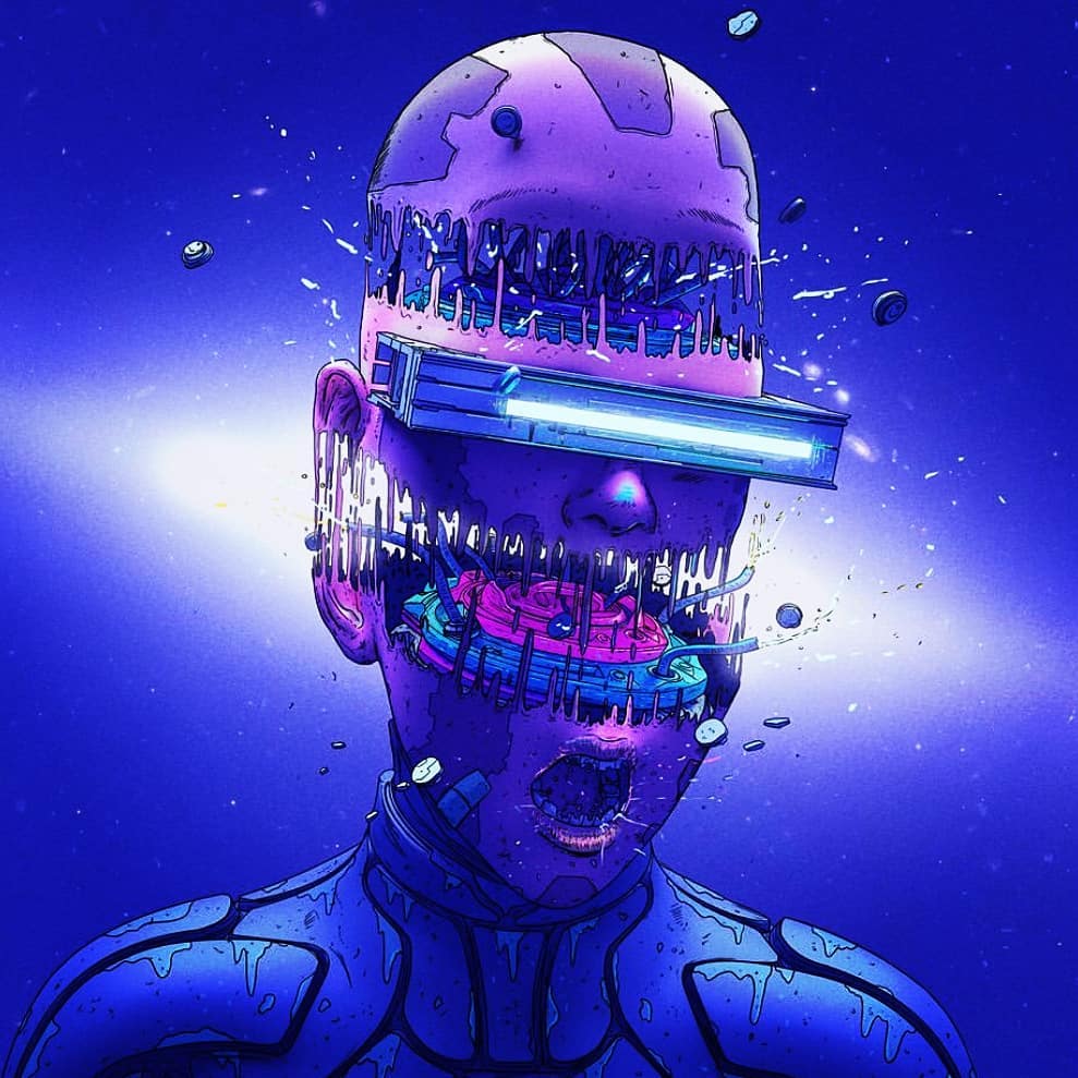 Personaggio cyborg futuristico blu, 989x989 HD, Desktop
