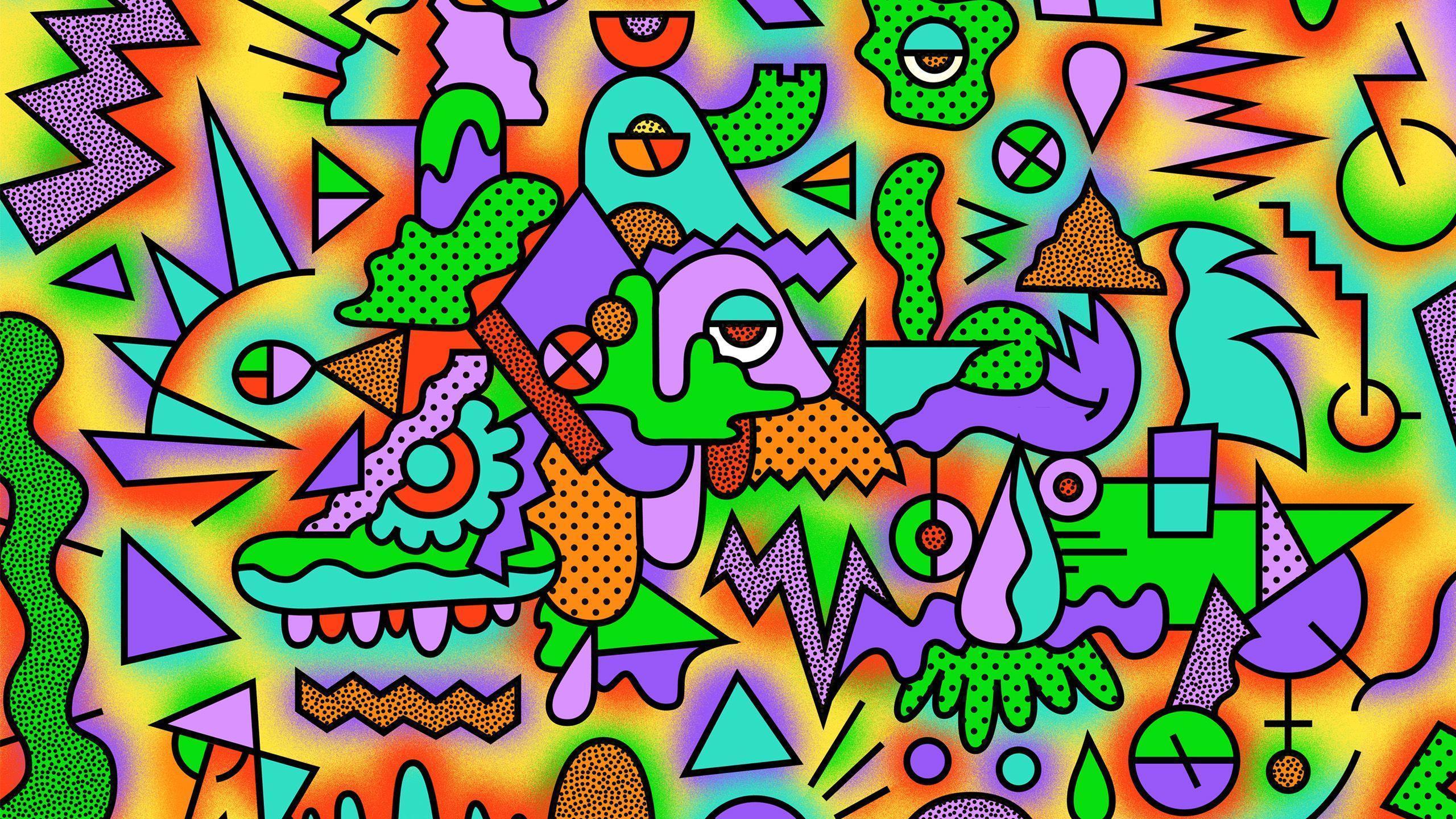 Forme geometriche astratte colorate anni 90, 2560x1440 1440p, Monitor Gaming