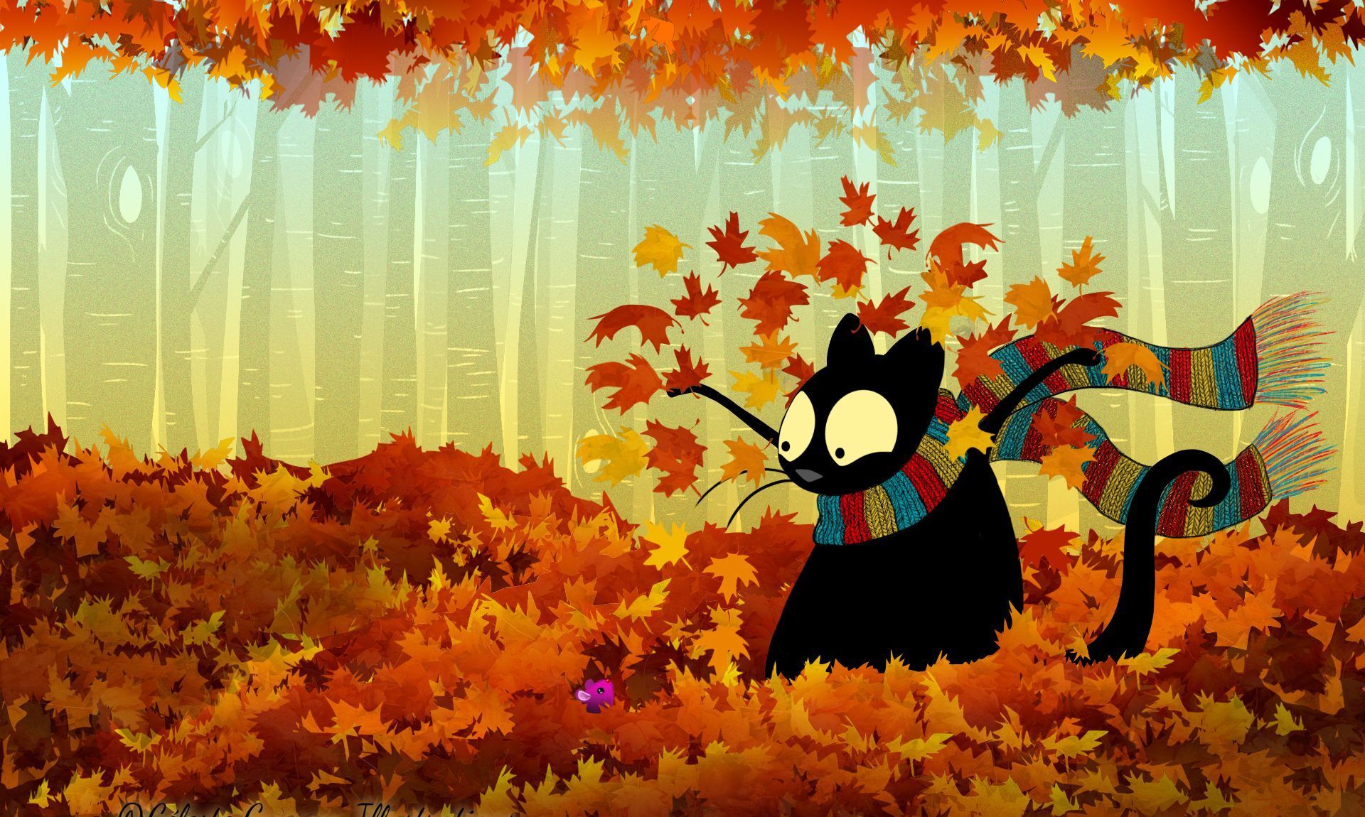 Gatto nero con sciarpa autunnale, 1920x1150 Full HD 1080p, PC Desktop