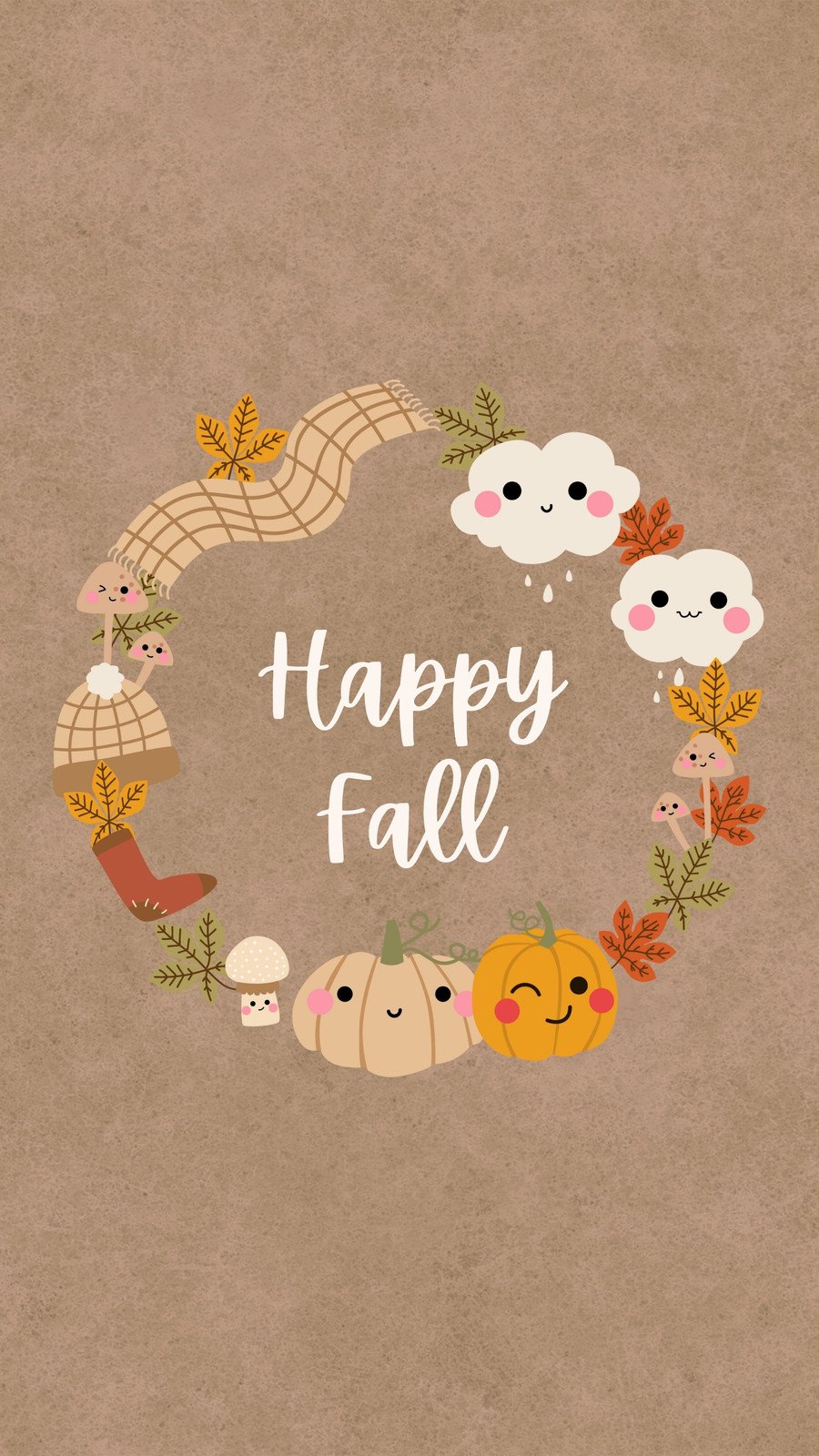 Ghirlanda autunnale foglie funghi kawaii, 900x1600 Verticale, Mobile