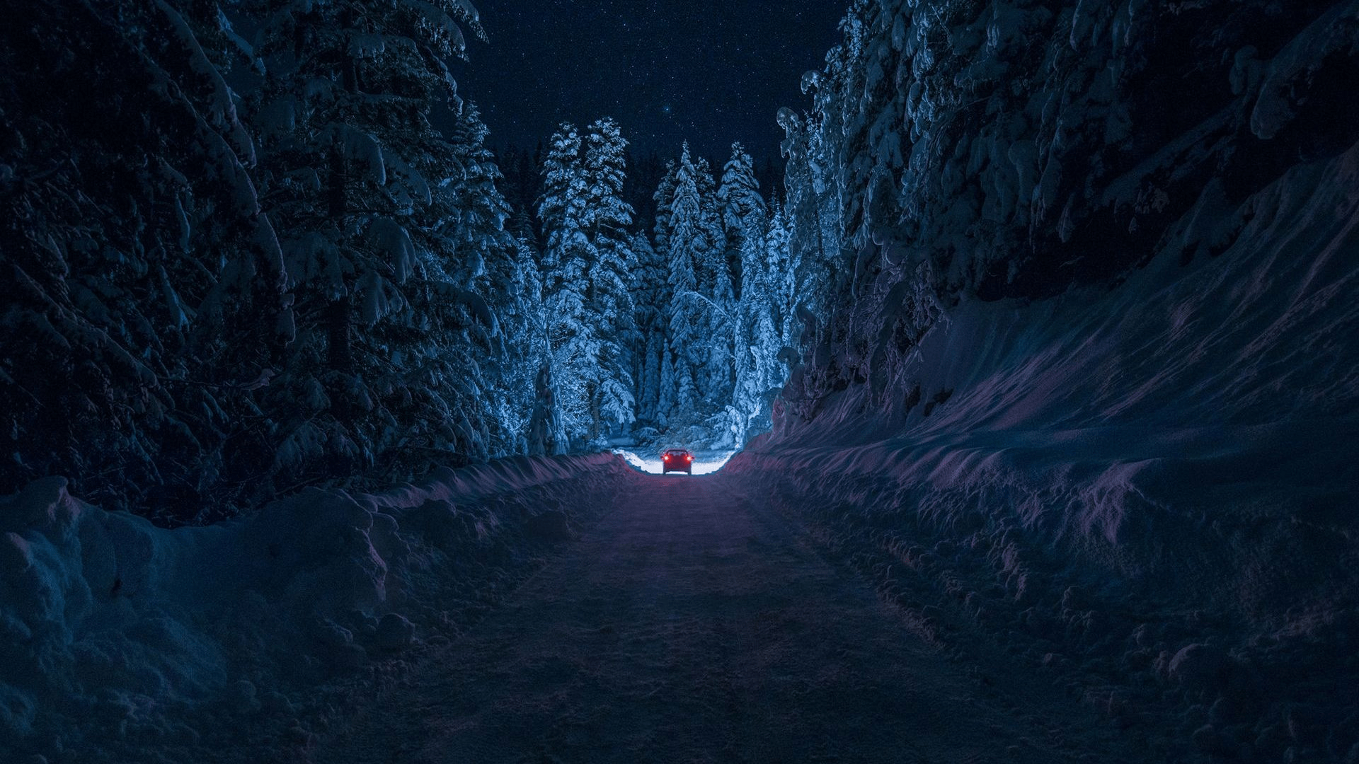 Auto su strada notturna innevata, 1920x1080 Full HD 1080p, PC