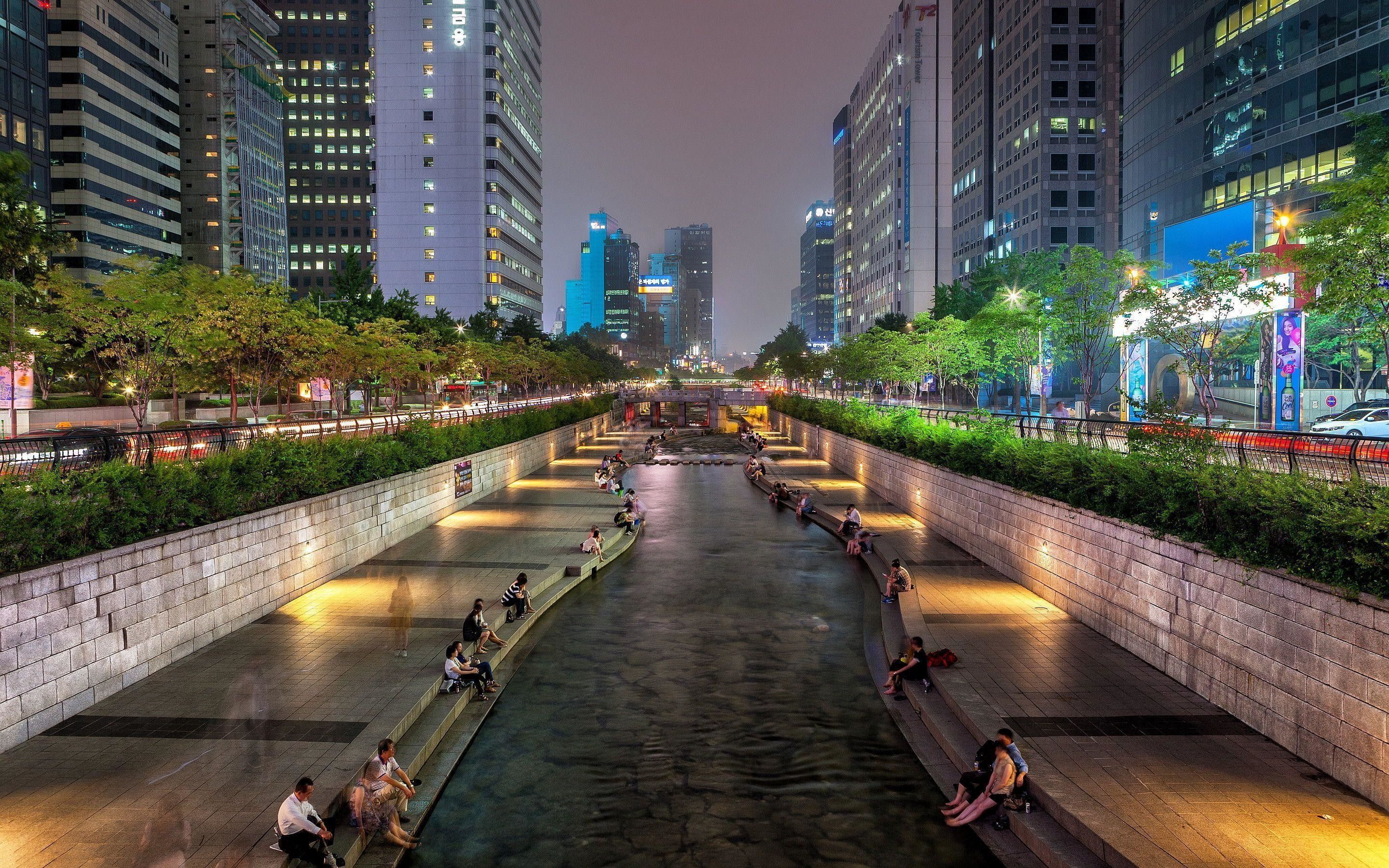 Canale Cheonggyecheon Seoul notturno, 2880x1800 WQXGA, MacBook Pro