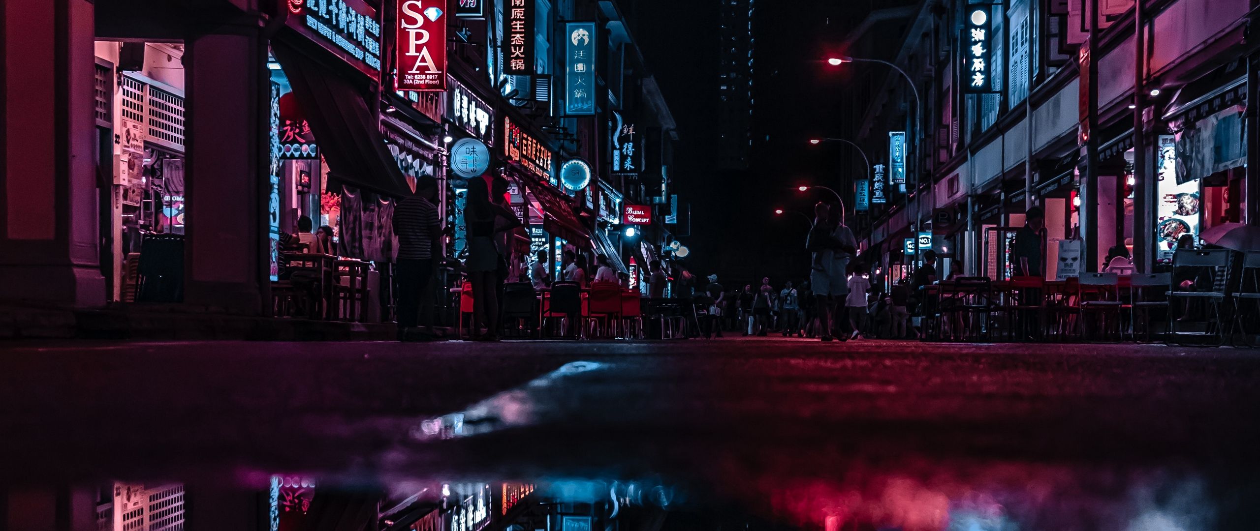 Strada notturna con neon, 2560x1080 Ultrawide, Dual Monitor
