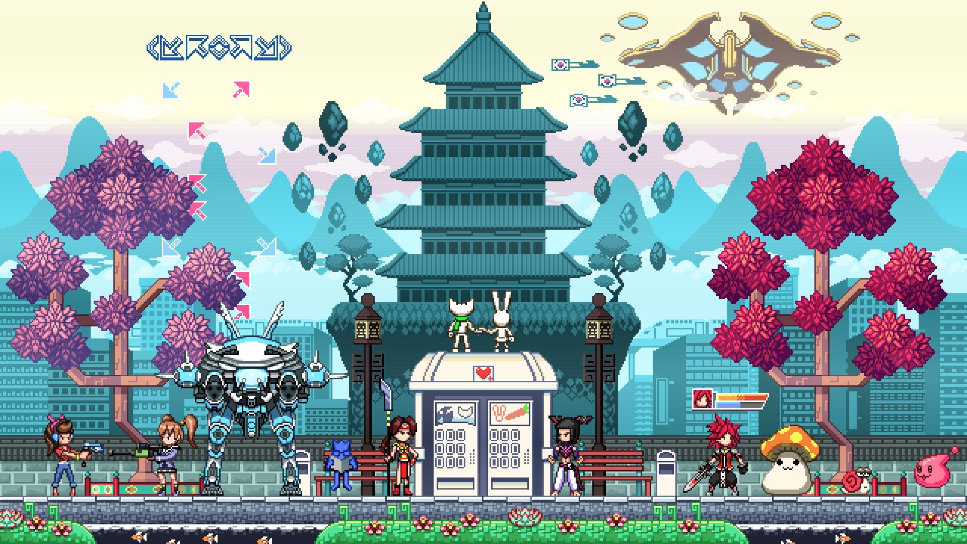 Pixel art tempio coreano ciliegi, 1920x1080 Full HD, PC
