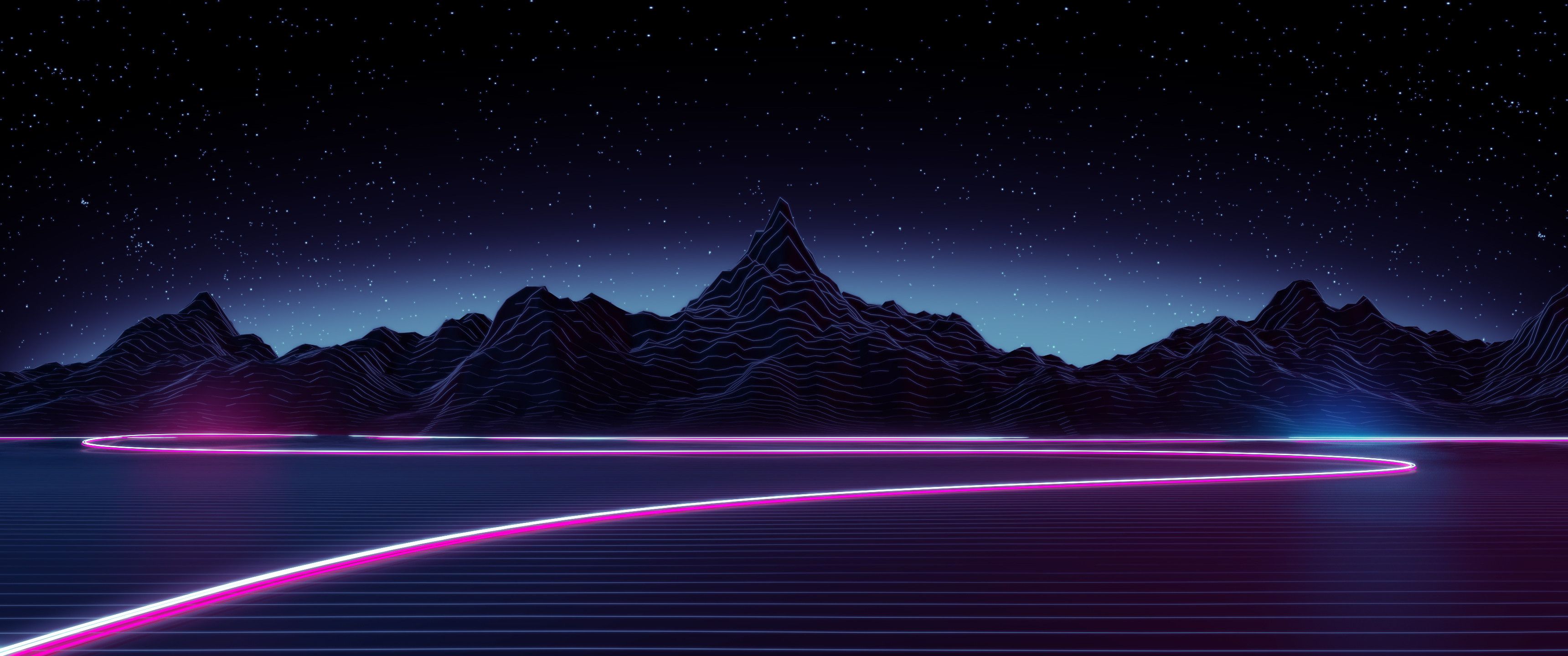 Montagne scure luce neon, 3440x1440 Ultrawide, Desktop