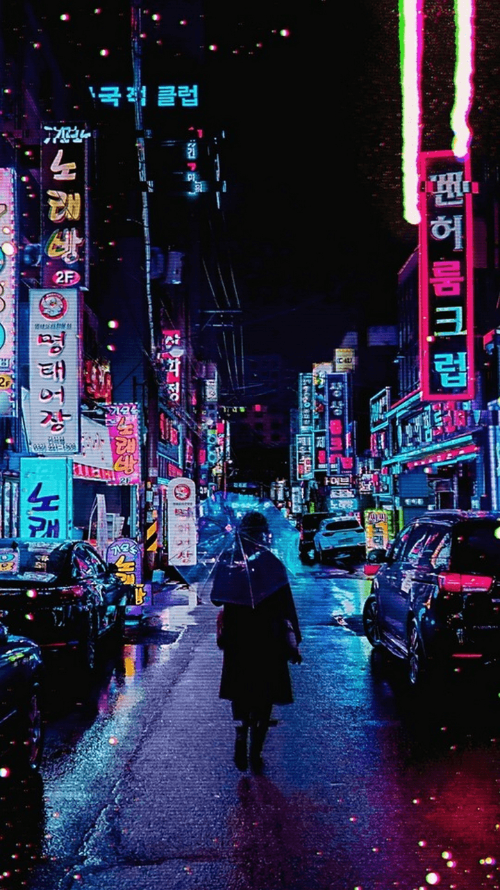Strada notturna coreana neon, 720x1280 Verticale, Android