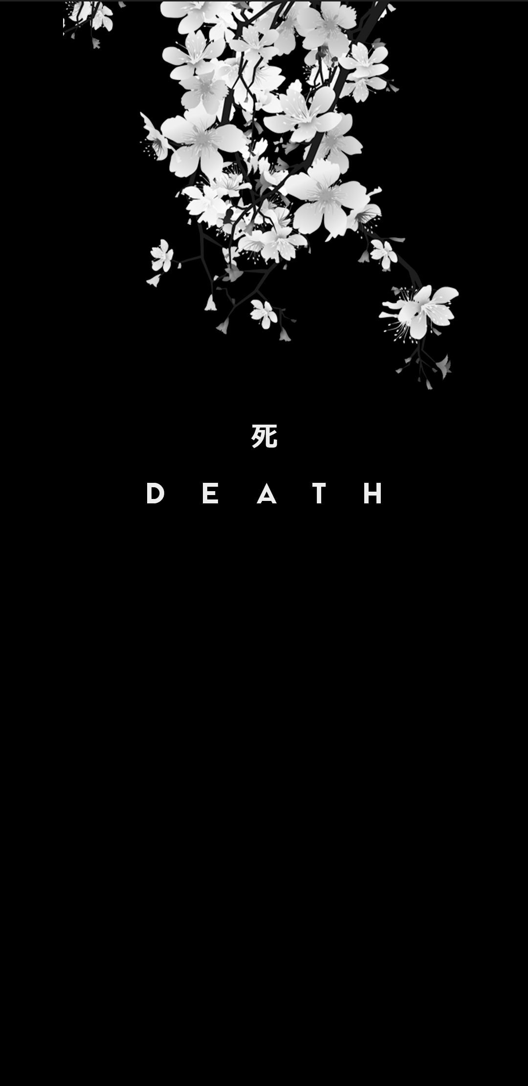 Fiori bianchi sfondo nero, scritta Death, 1080x2220 Full HD Verticale, iPhone