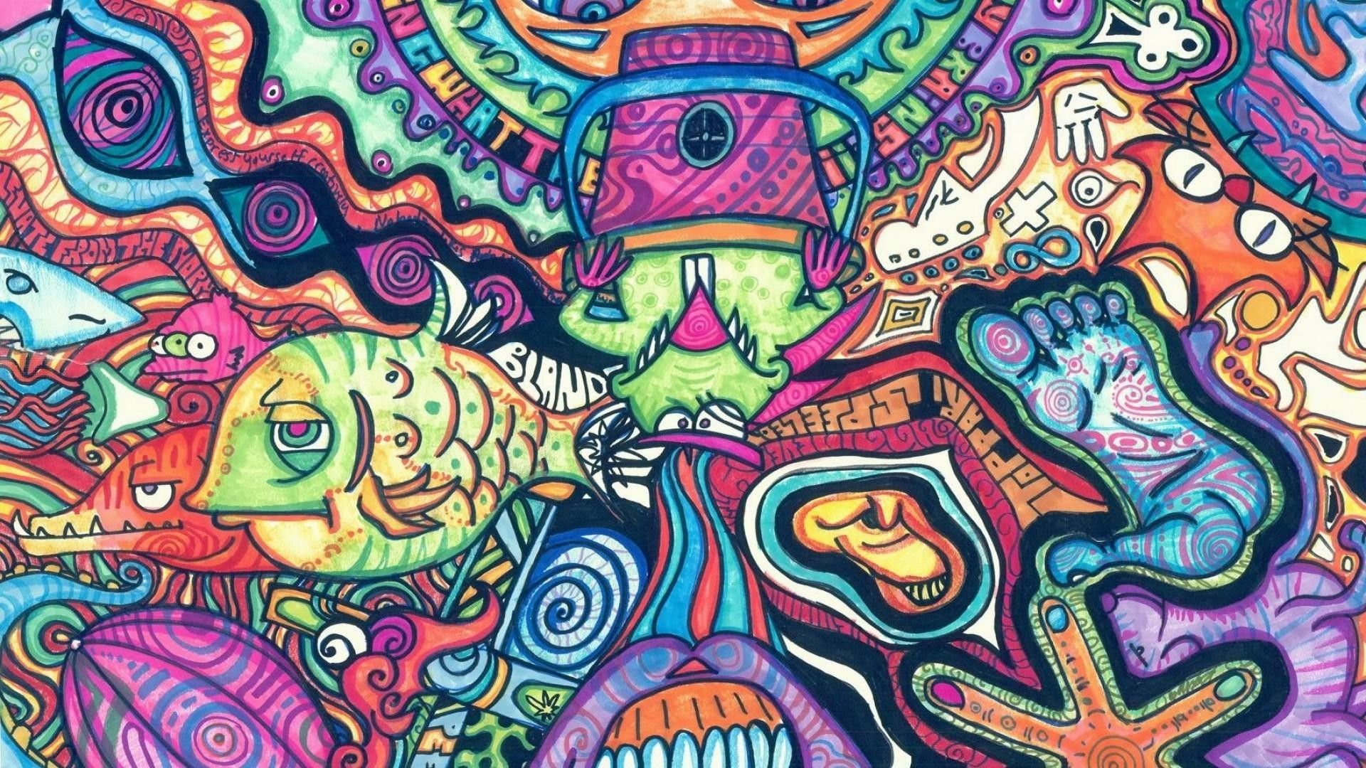 Illustrazione psichedelica colorata pesce, 1920x1080 Full HD 1080p, Laptop