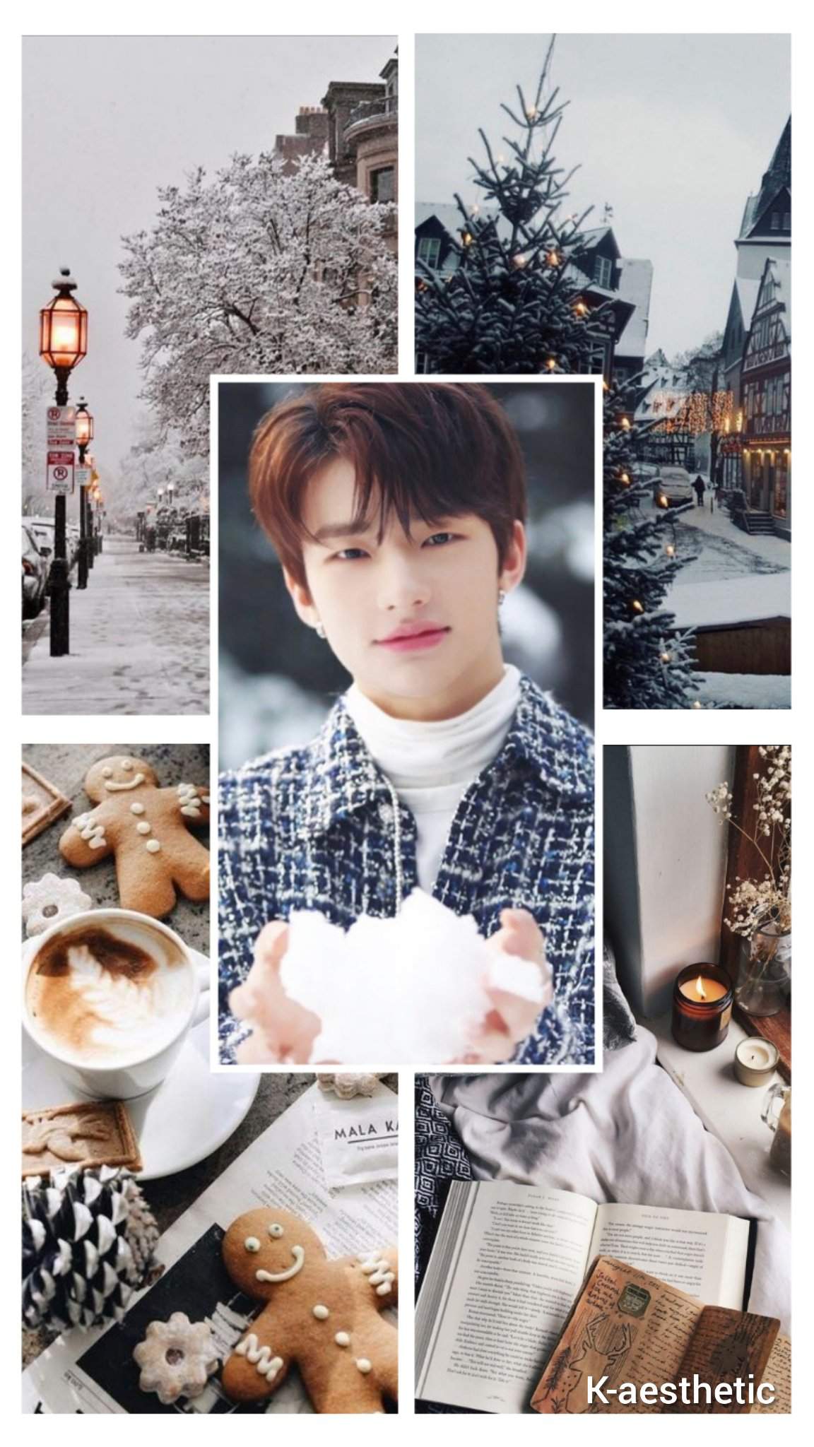 Hyunjin collage estetica invernale, 1152x2048 Full HD Verticale, Smartphone