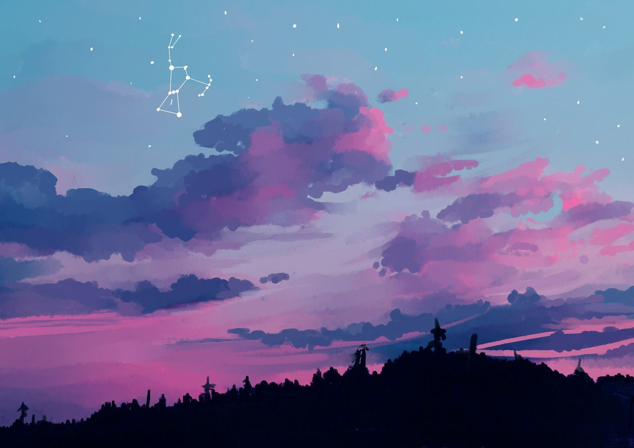 Cielo rosa e blu, alba, foresta silhouette, 1280x905 HD, Desktop