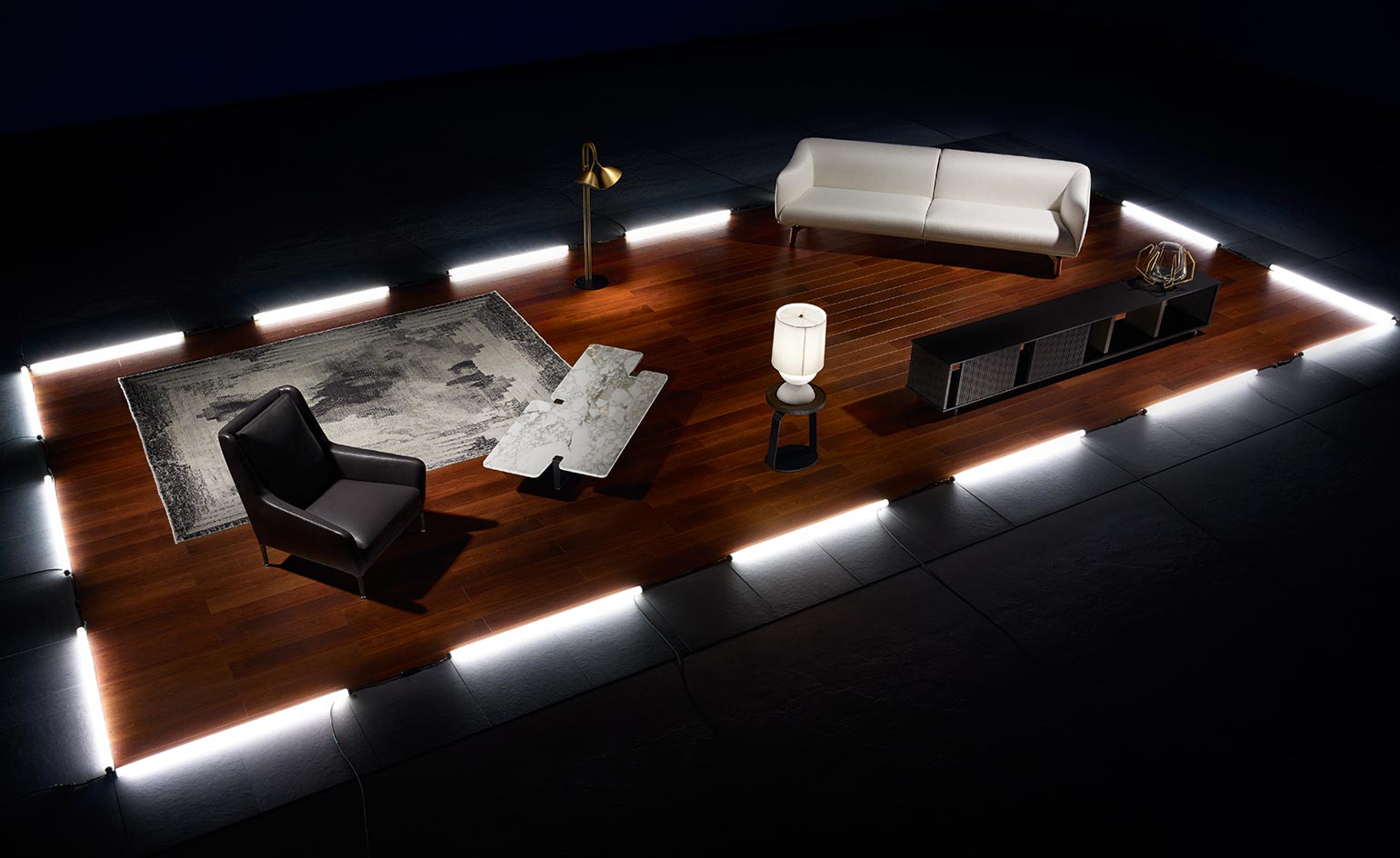 Salotto minimal con bordo luminoso, 1540x944 HD, Desktop