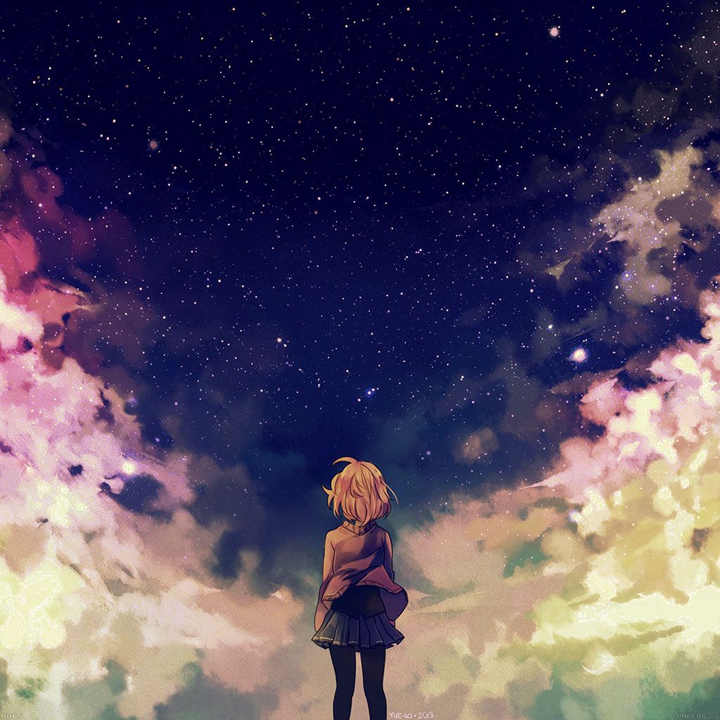 Ragazza anime cielo stellato, 1024x1024 HD, Notebook Gaming