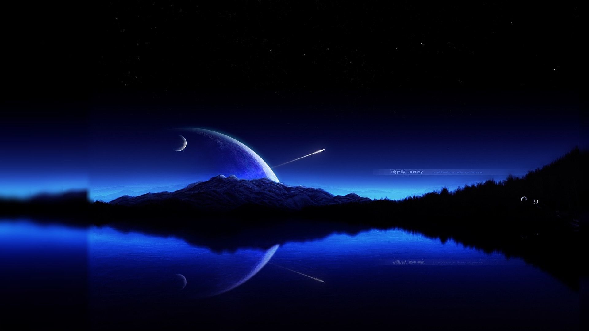 Montagna blu notte con luna, 1920x1080 Full HD 1080p, Laptop