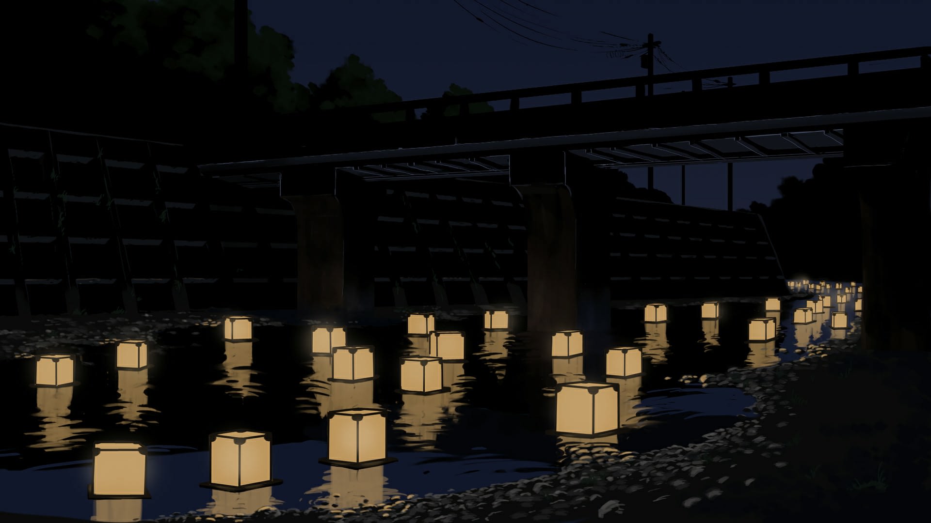 Lanterne galleggianti su fiume notturno, 1920x1080 Full HD 1080p, PC Desktop