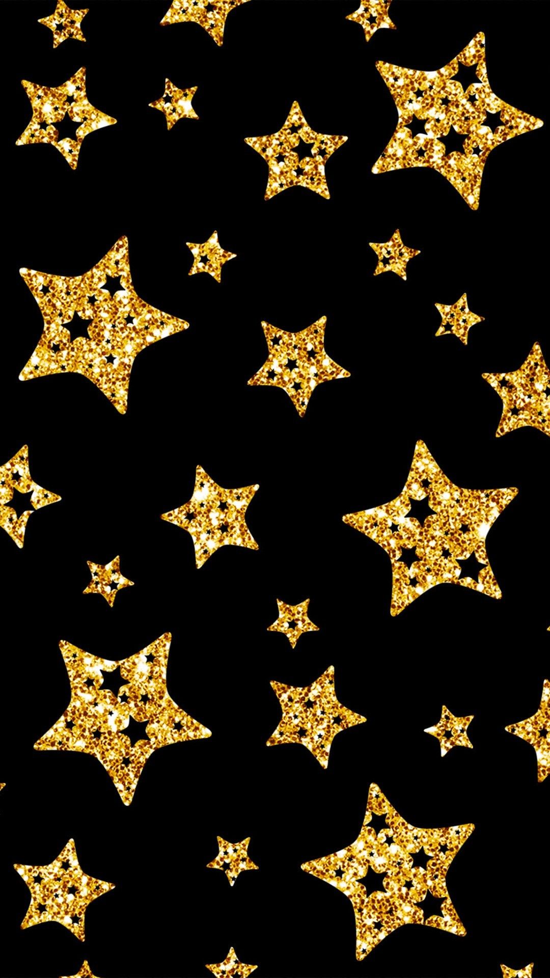 Stelle dorate glitter su nero, 1080x1920 Verticale, Telefono