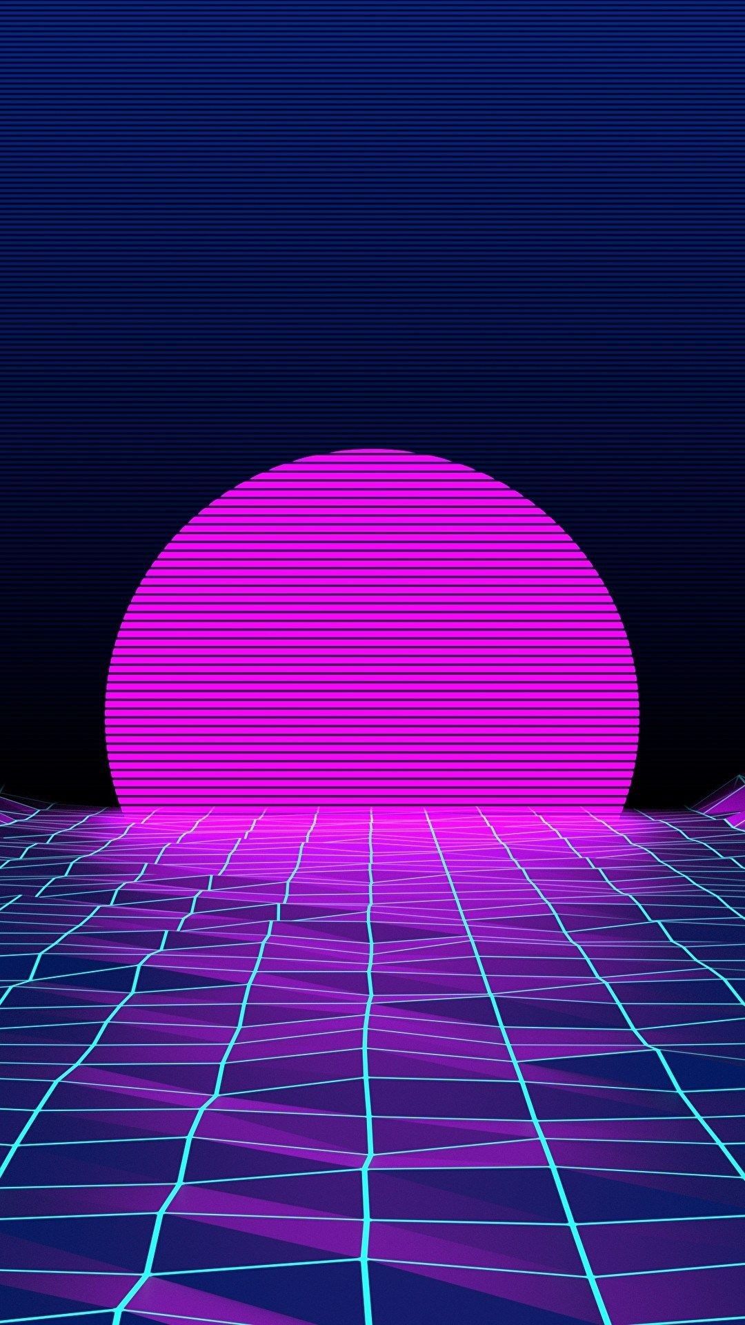 Sole retrowave griglia neon, 1080x1920 Full HD Verticale, iPhone