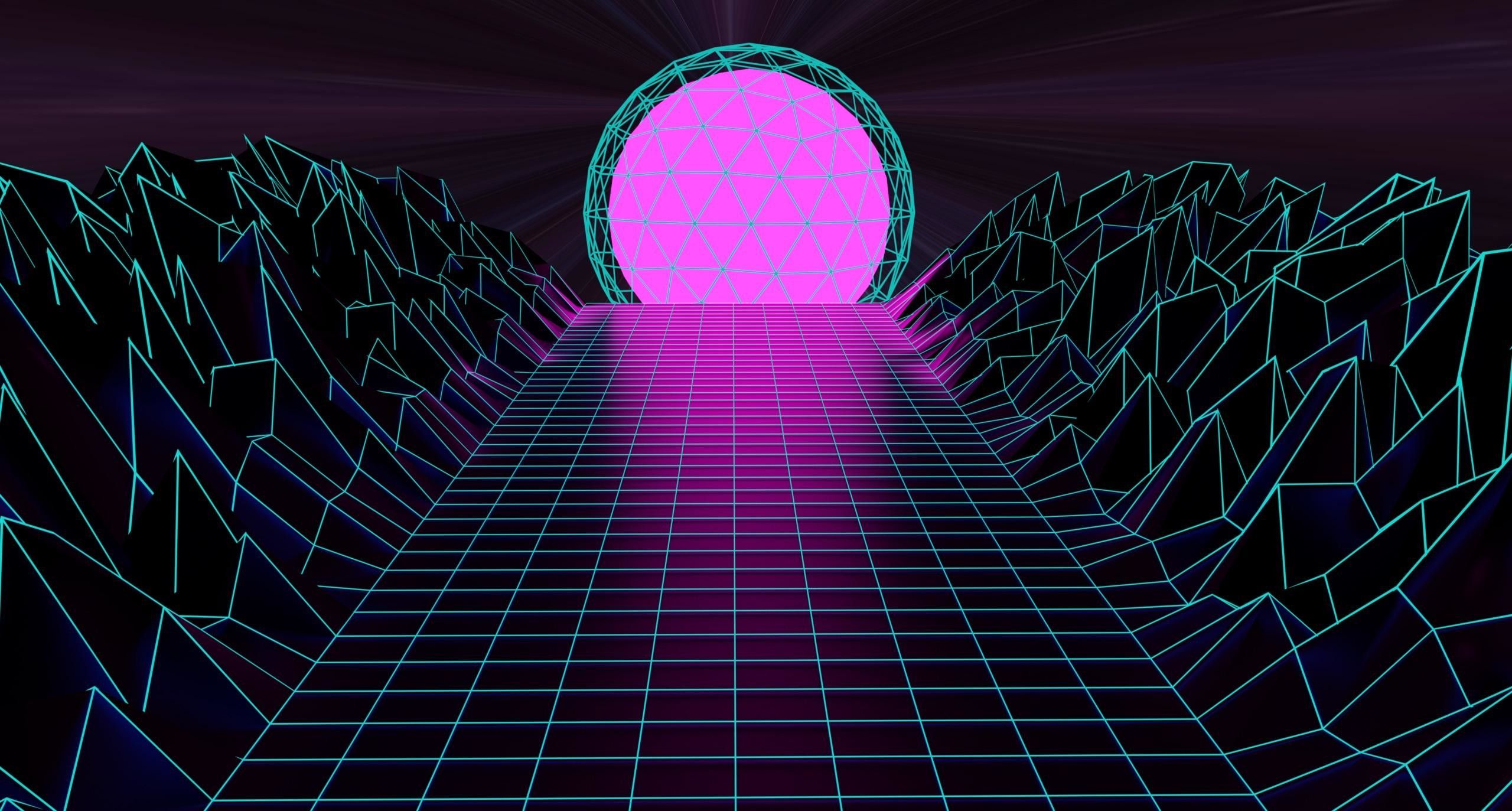 Griglia neon sole retrowave, 2560x1373 QHD, Laptop