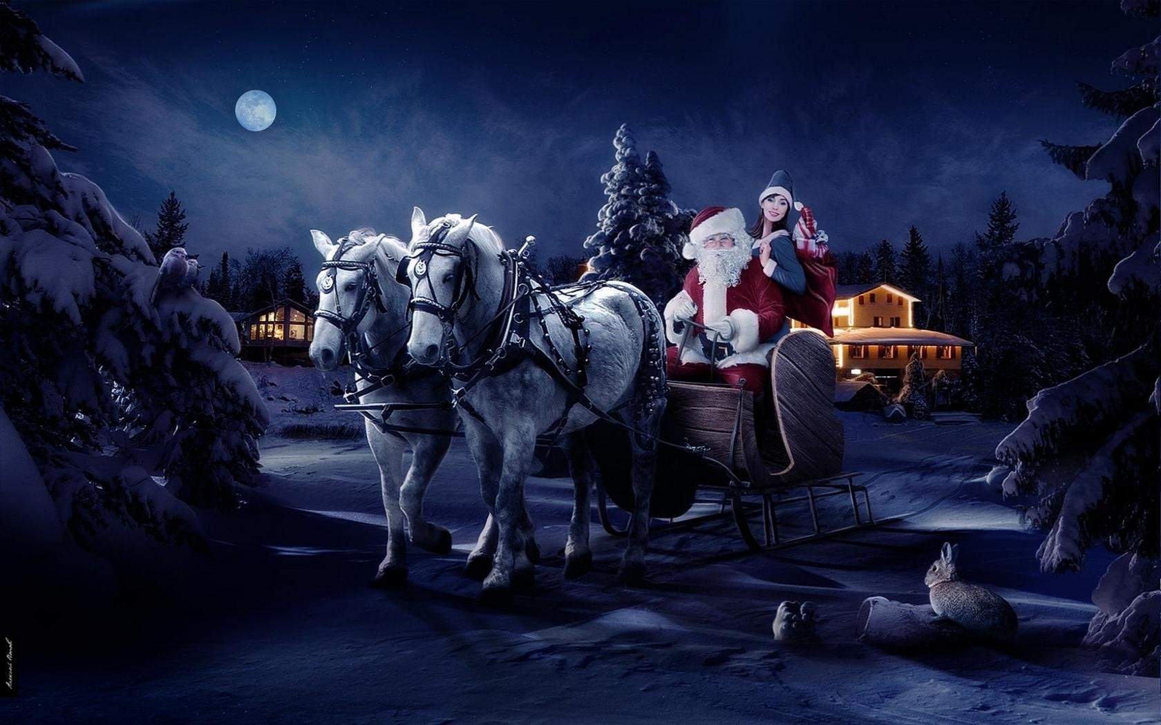 Babbo Natale slitta cavalli bianchi, 1680x1050 900p, Desktop
