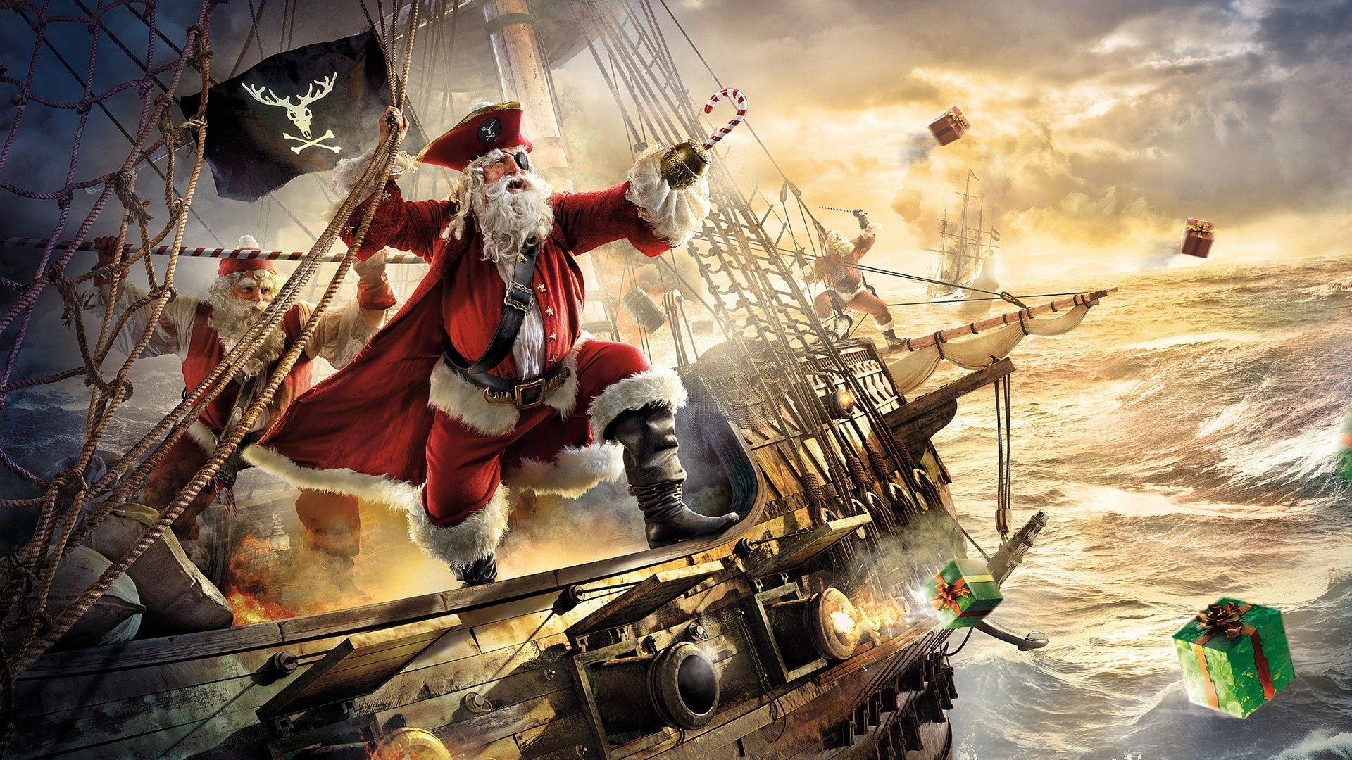 Babbo Natale pirata su nave, 1920x1080 Full HD, Desktop