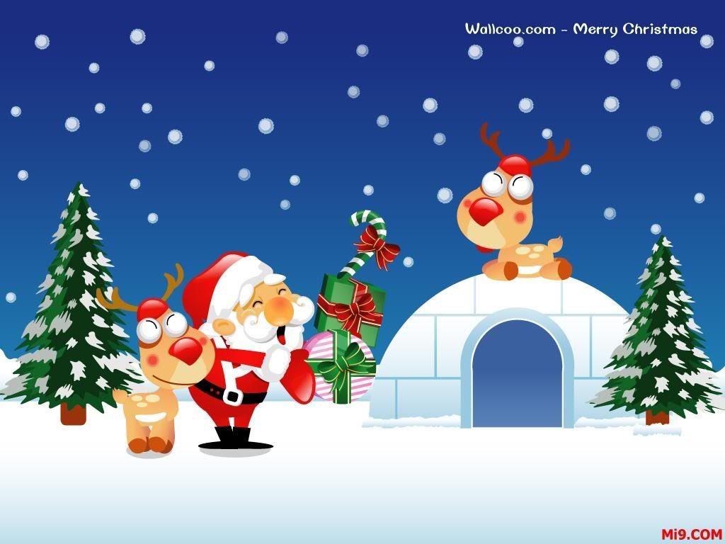 Babbo Natale con renne igloo, 1024x768 HD, Laptop