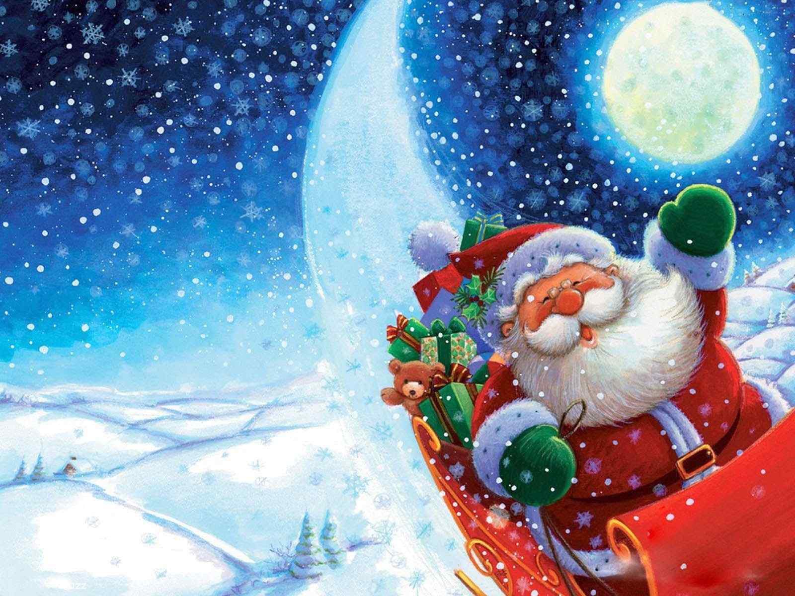 Babbo Natale slitta luna notte, 1600x1200 900p, Desktop