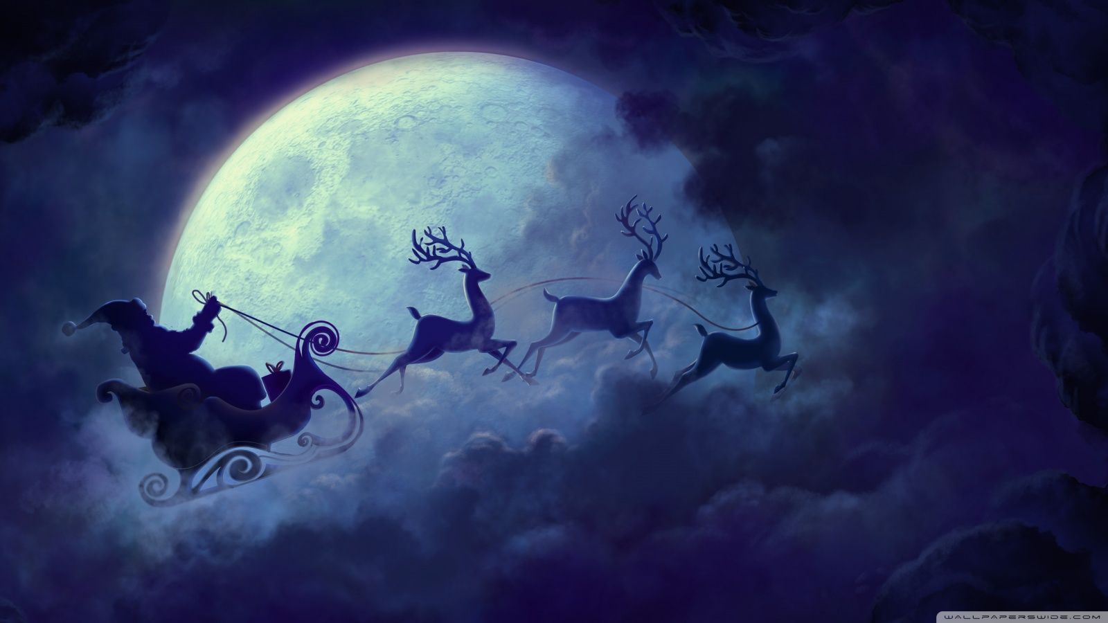 Slitta Babbo Natale silhouette luna, 1600x900 HD, Laptop