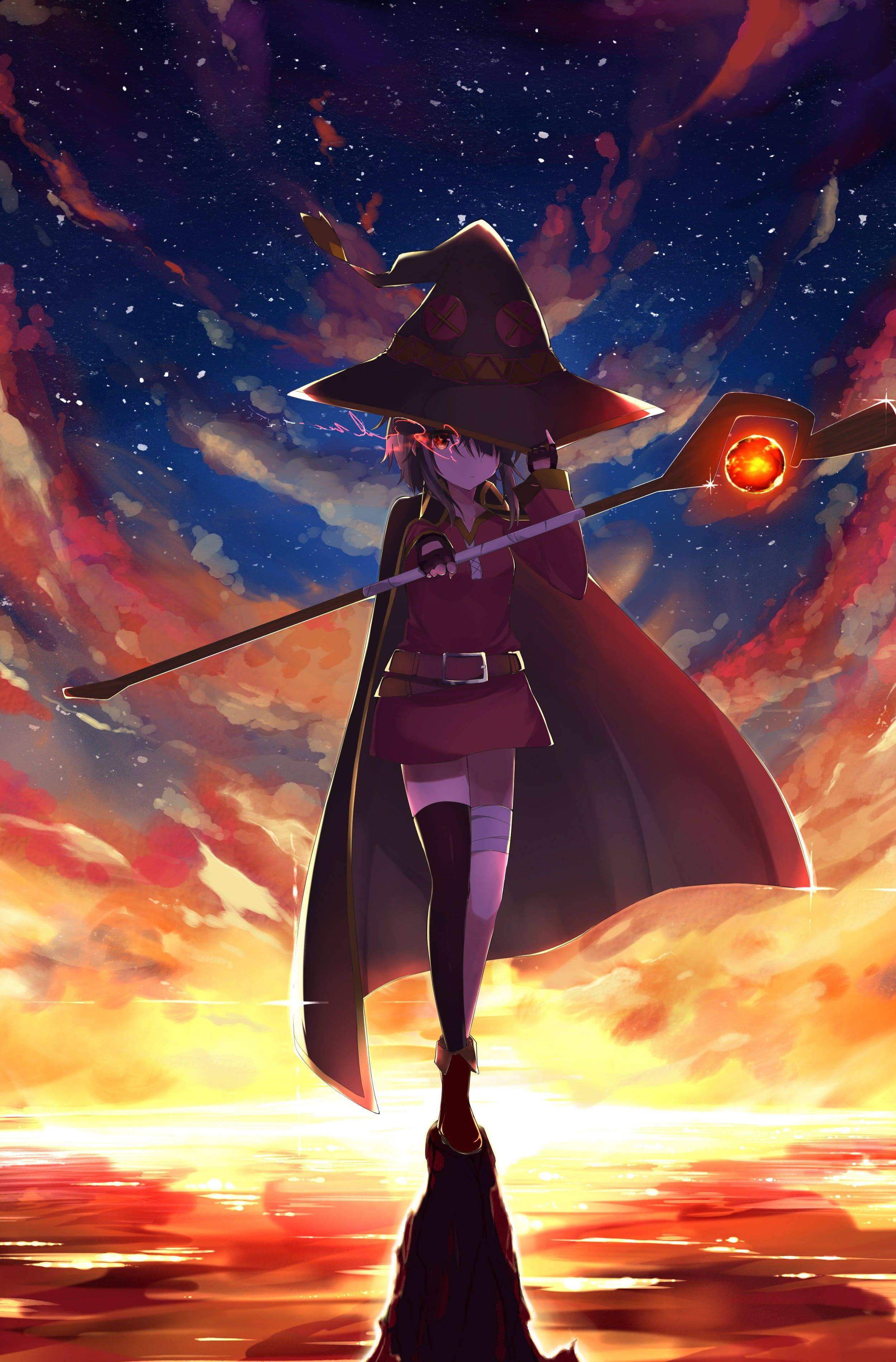 Strega anime con bastone al tramonto, 2500x3800 Verticale, Telefono