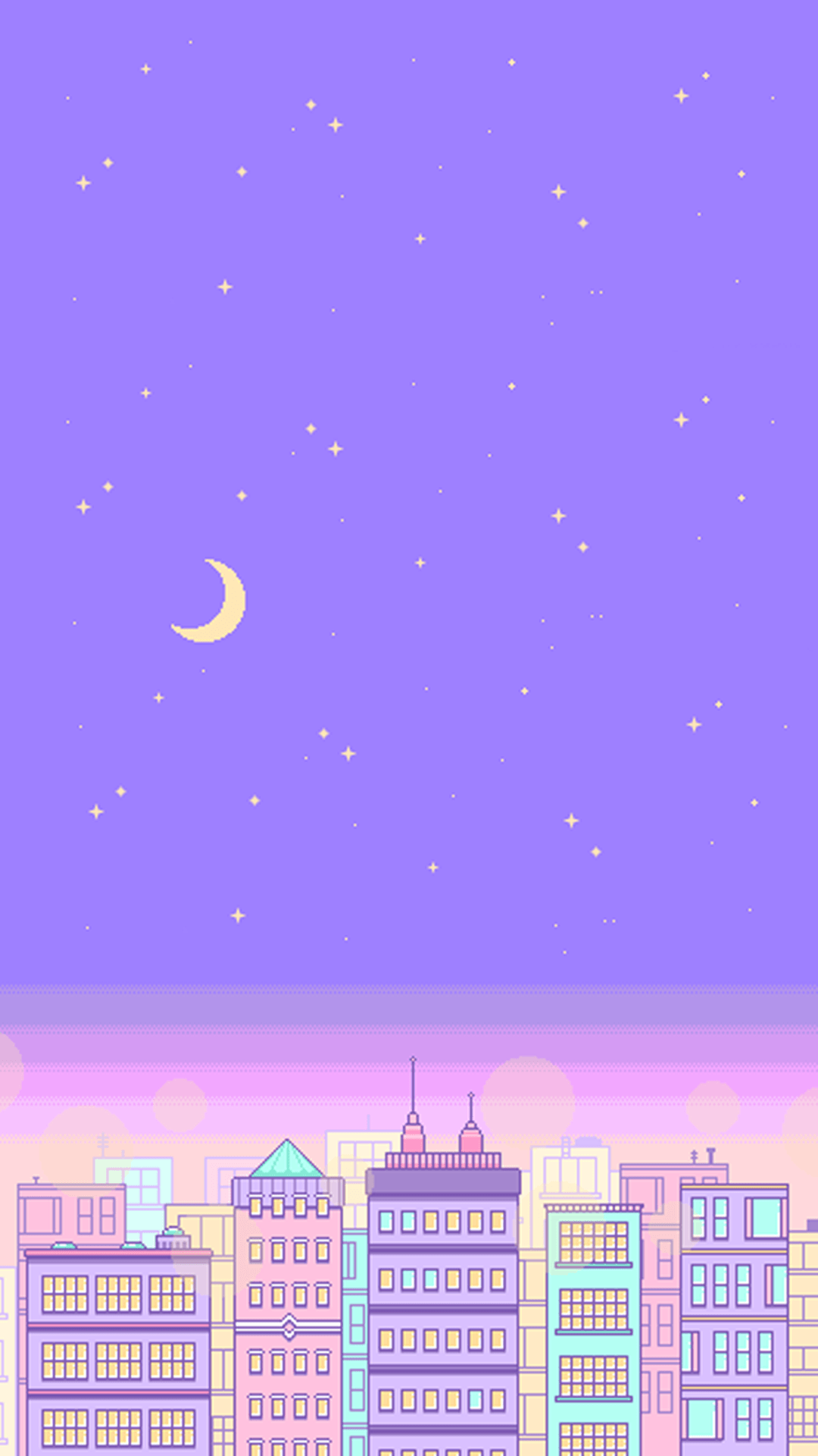Skyline pixel art viola pastello, 1080x1920 Full HD Verticale, Smartphone