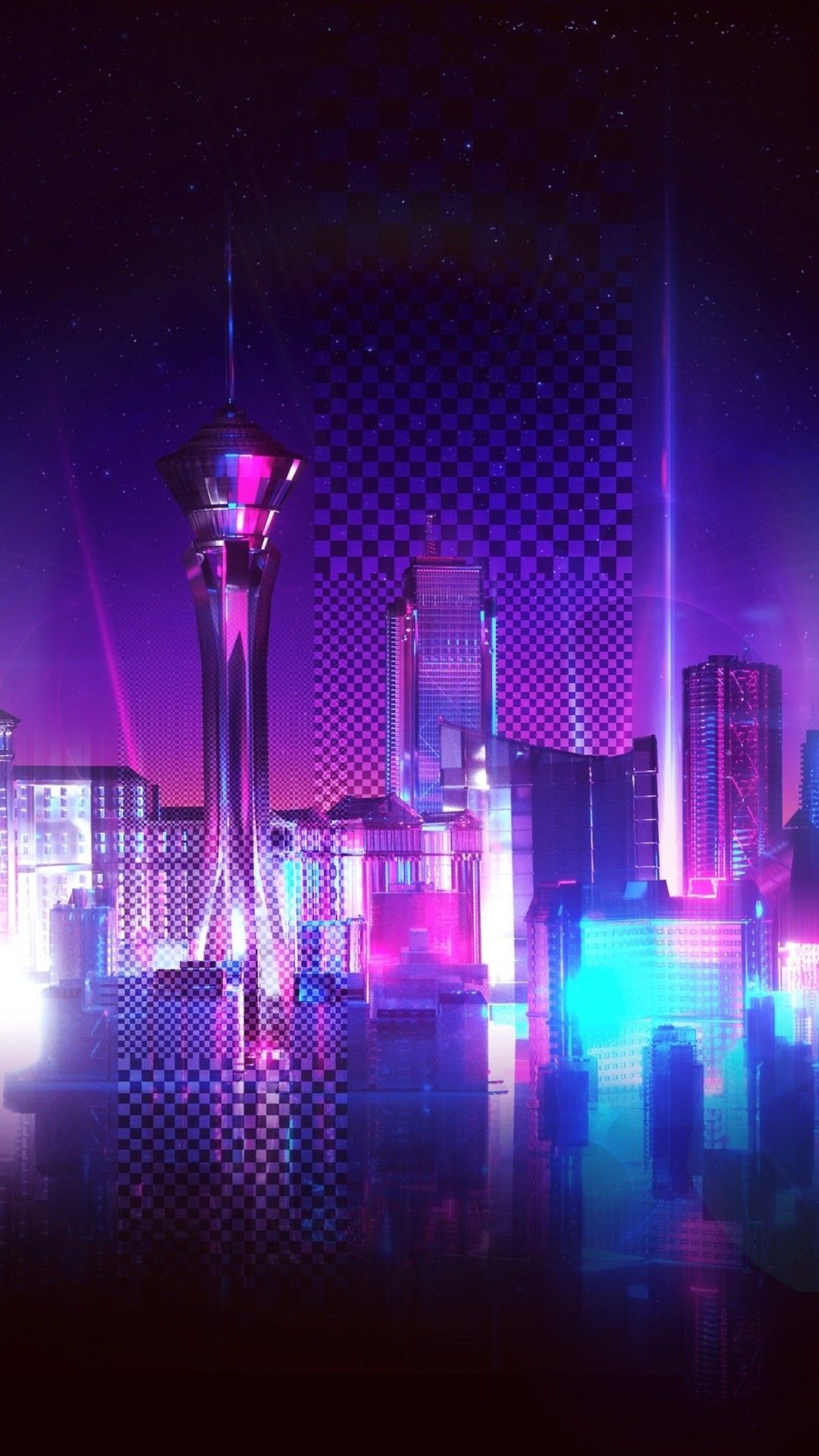 Città futuristica al neon viola, 1080x1920 Full HD Verticale, iPhone