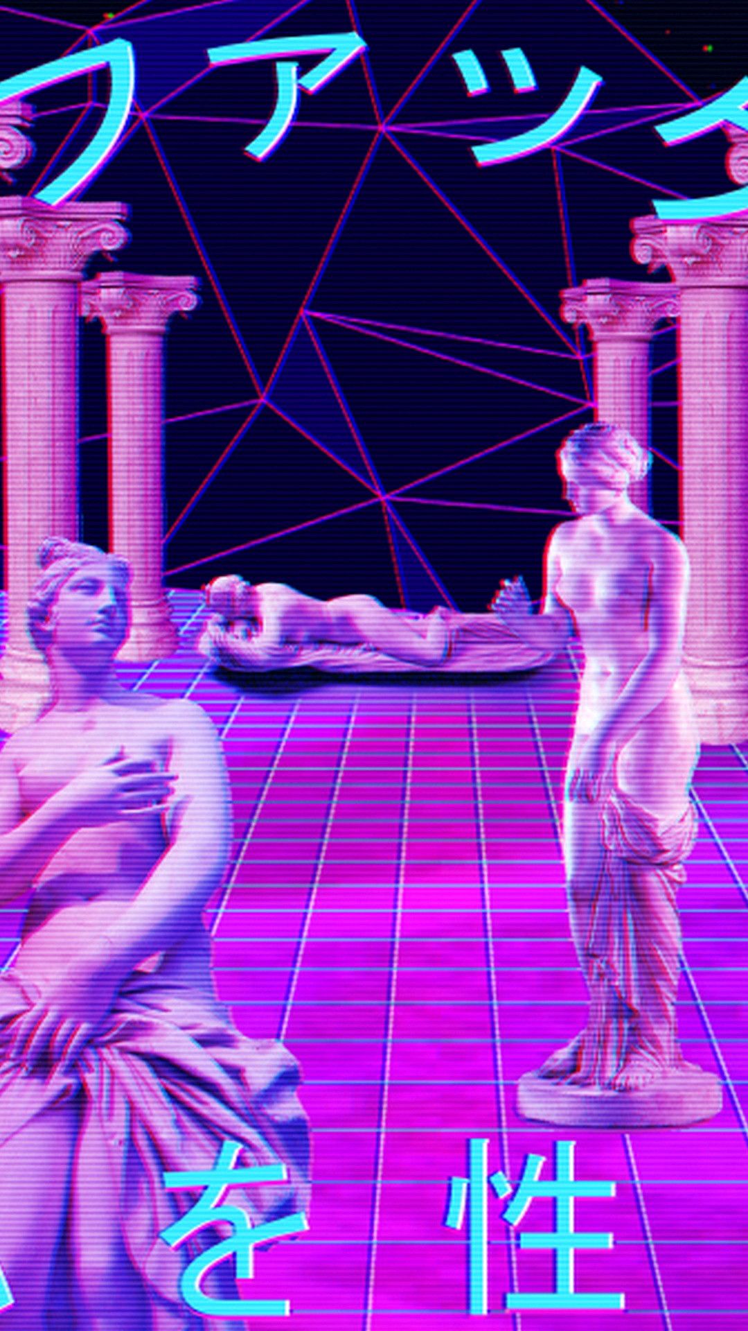Statue vaporwave viola neon, 1080x1920 Verticale, Mobile
