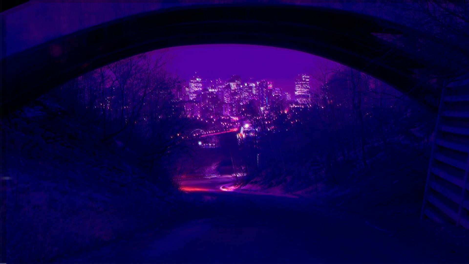 Città notturna vista da arco viola, 1920x1080 Full HD 1080p, PC Desktop