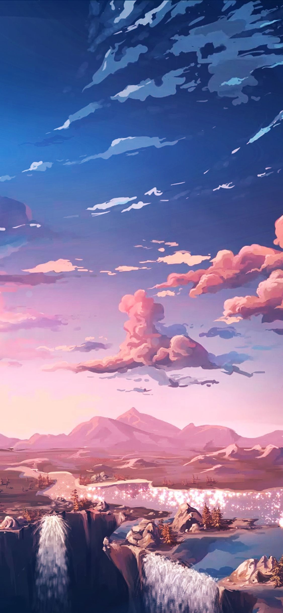 Cielo rosa e montagne anime, 1125x2436 Full HD Verticale, iPhone Pro Max