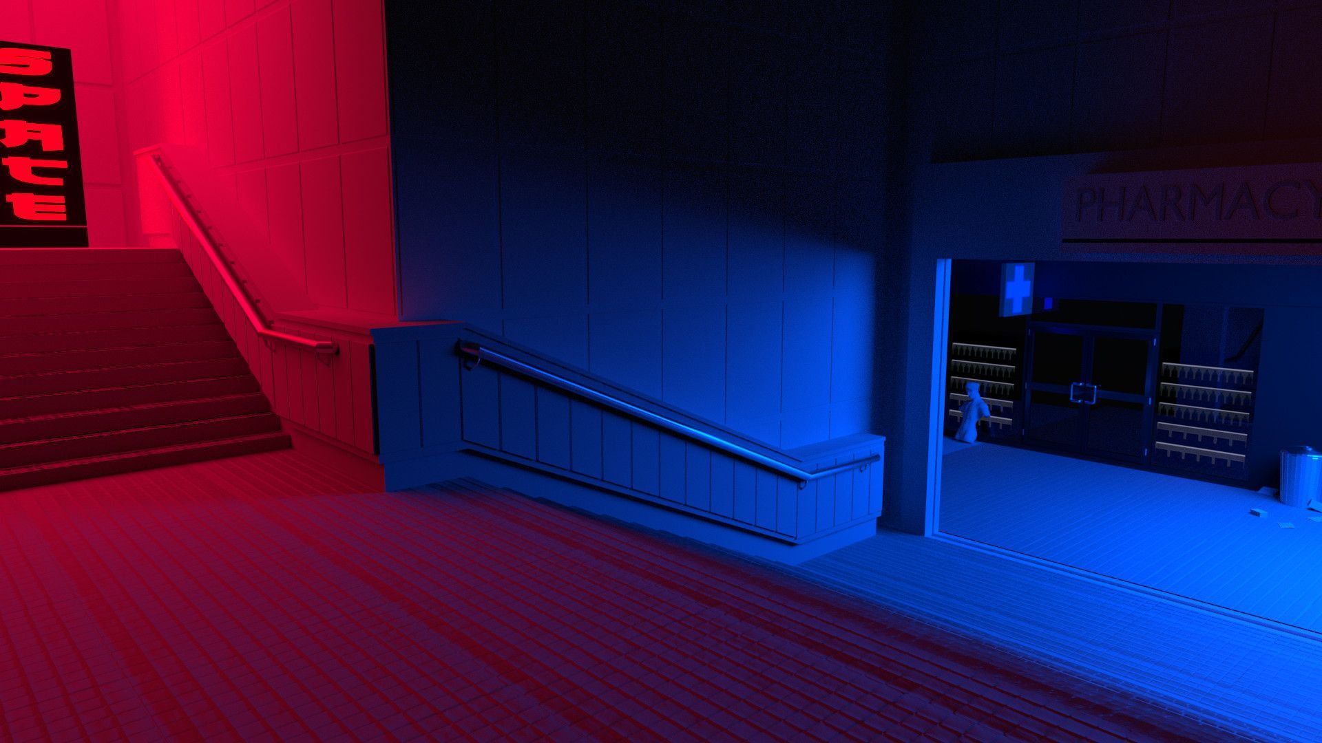 Scalinata rossa e blu neon, 1920x1080 1080p, PC Desktop