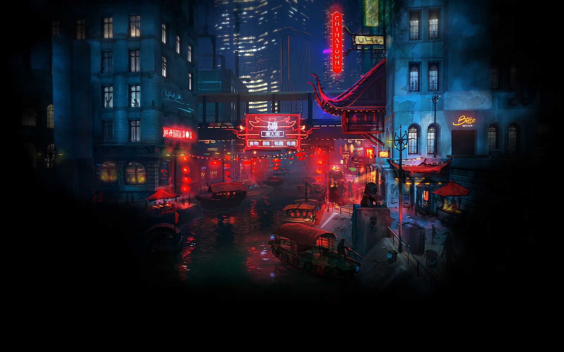 Città notturna neon rossa, 1920x1200 Full HD+ WUXGA, Desktop