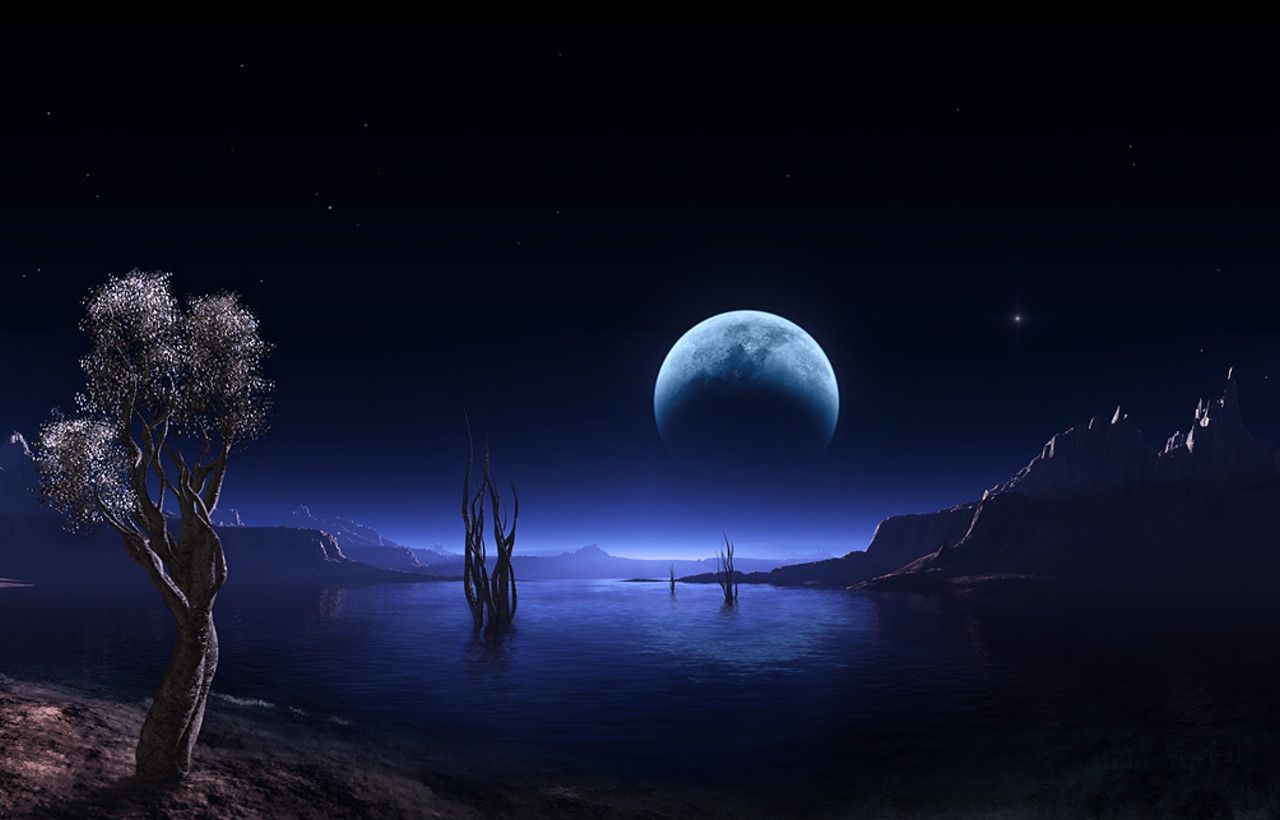 Paesaggio notturno con luna gigante, 1280x820 HD, PC Desktop
