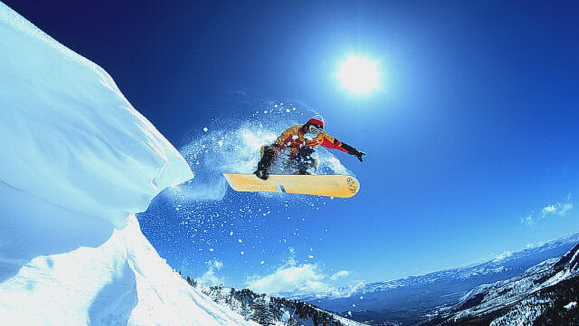 Snowboarder salto neve montagna, 1920x1080 1080p, Desktop