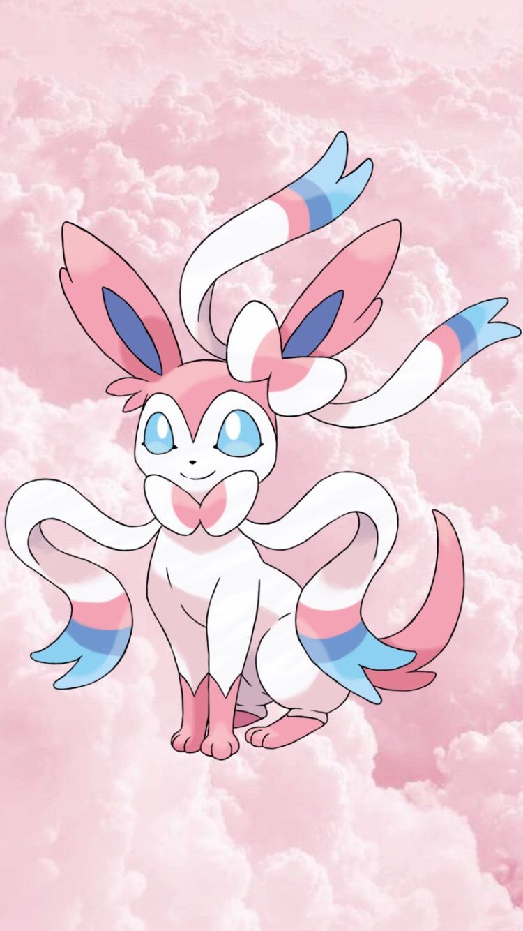 Sylveon su nuvole rosa, Pokémon, 750x1334 Verticale, Mobile