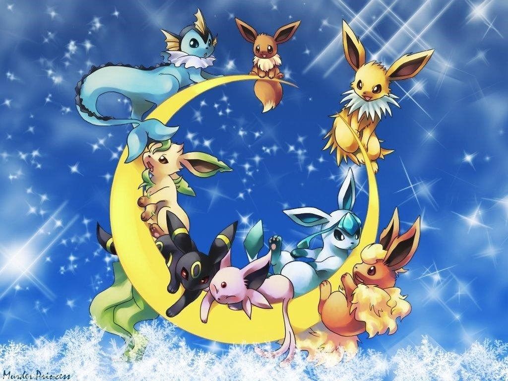 Eevee e evoluzioni sulla luna, 1024x768 HD, Desktop